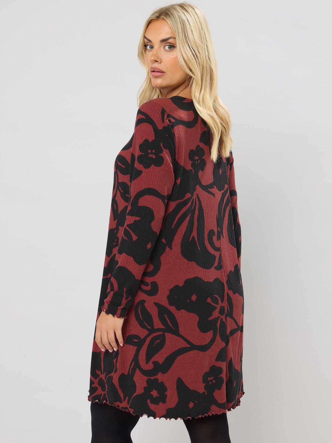 yours-curve-printed-ribbed-tunic-redstillFront