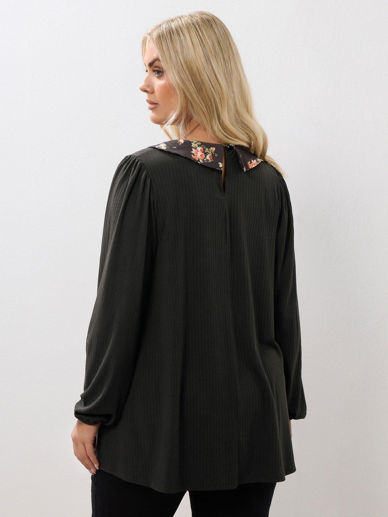 yours-curve-collar-rib-balloon-sleeve-top-blackstillFront