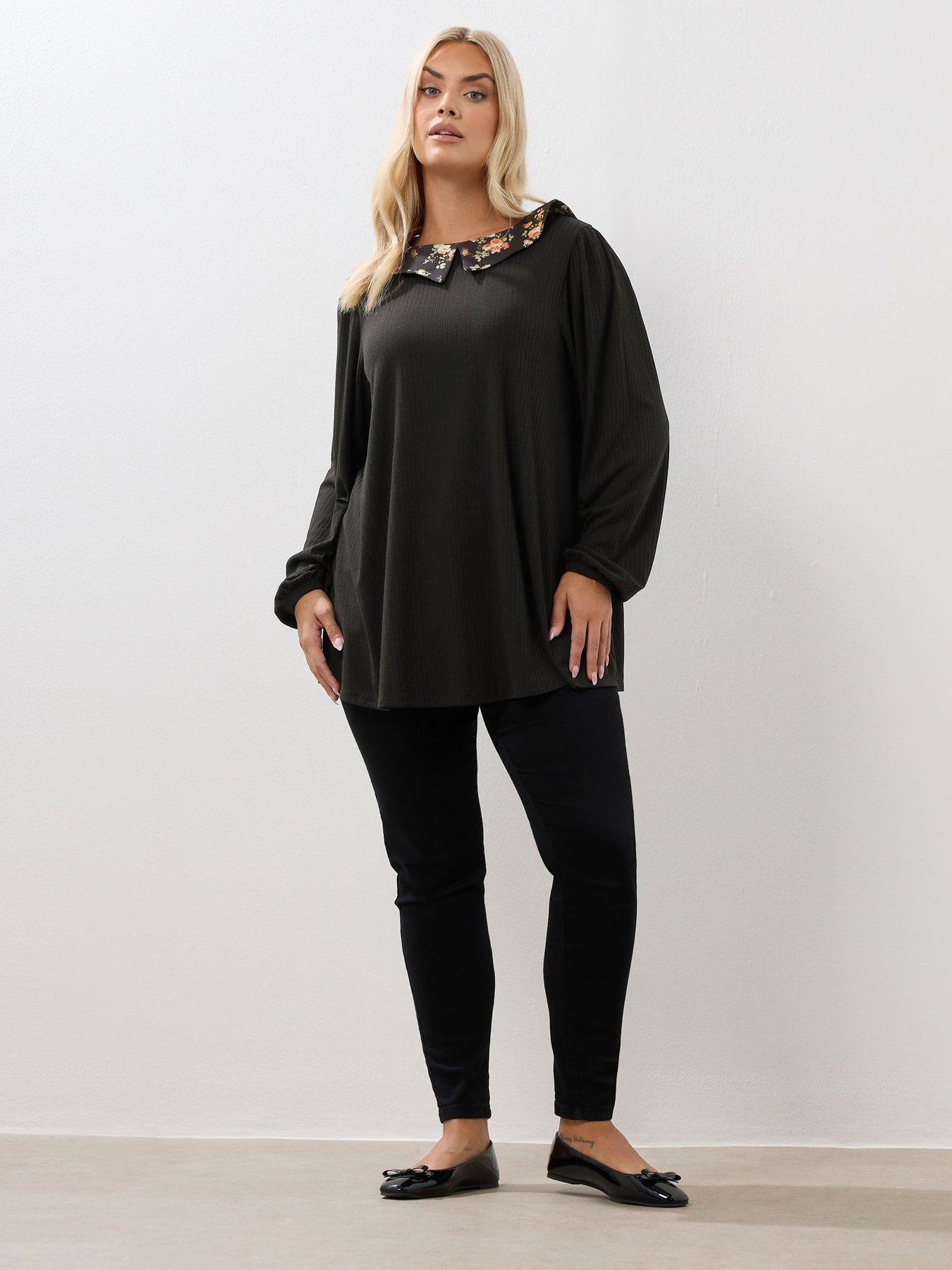 yours-curve-collar-rib-balloon-sleeve-top-blackback