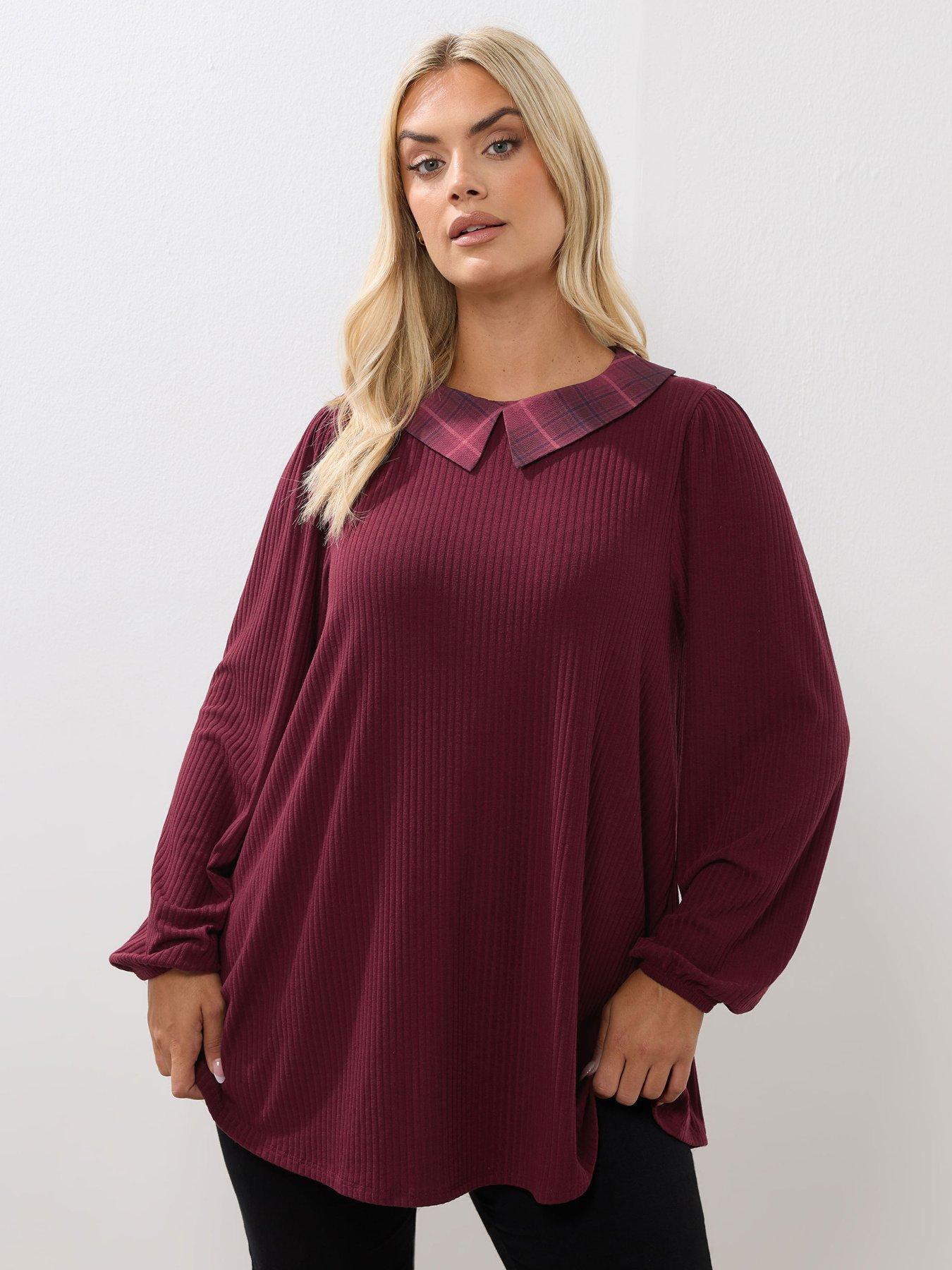 yours-curve-collar-rib-balloon-sleeve-top-red