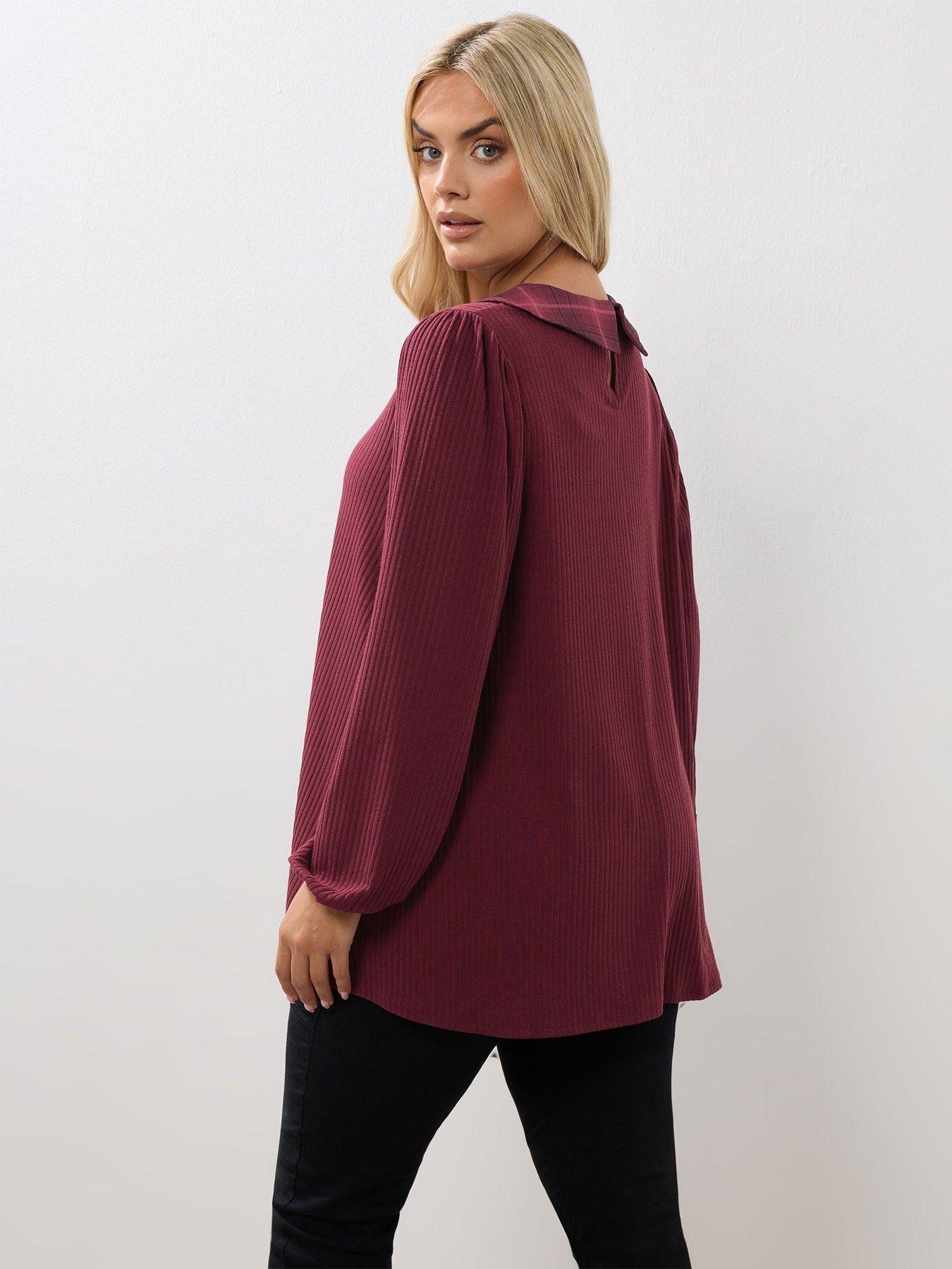 yours-curve-collar-rib-balloon-sleeve-top-redstillFront