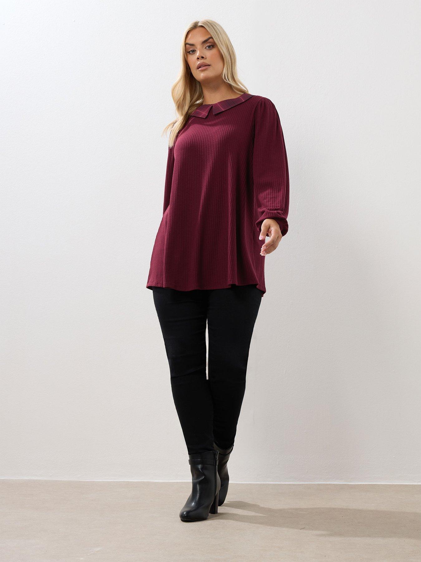 yours-curve-collar-rib-balloon-sleeve-top-redback