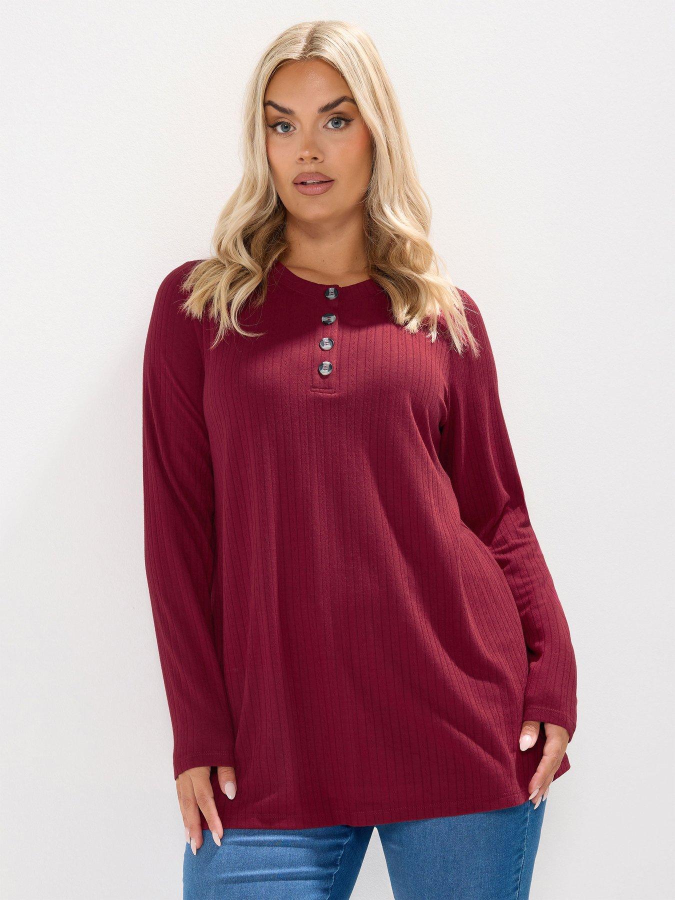 Yours Curve Pointelle Henley Swing Top - Red