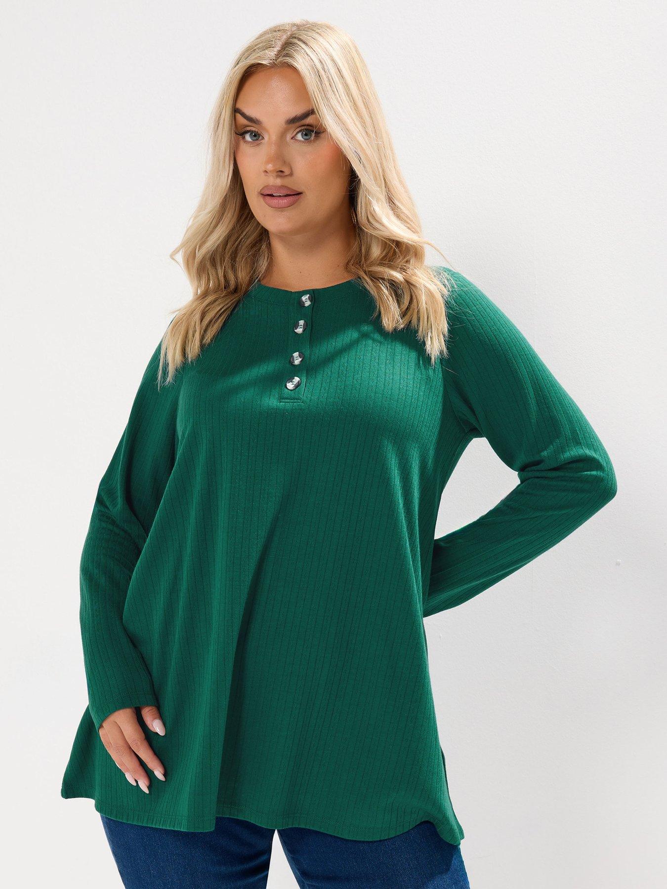 Yours Curve Pointelle Henley Swing Top - Green