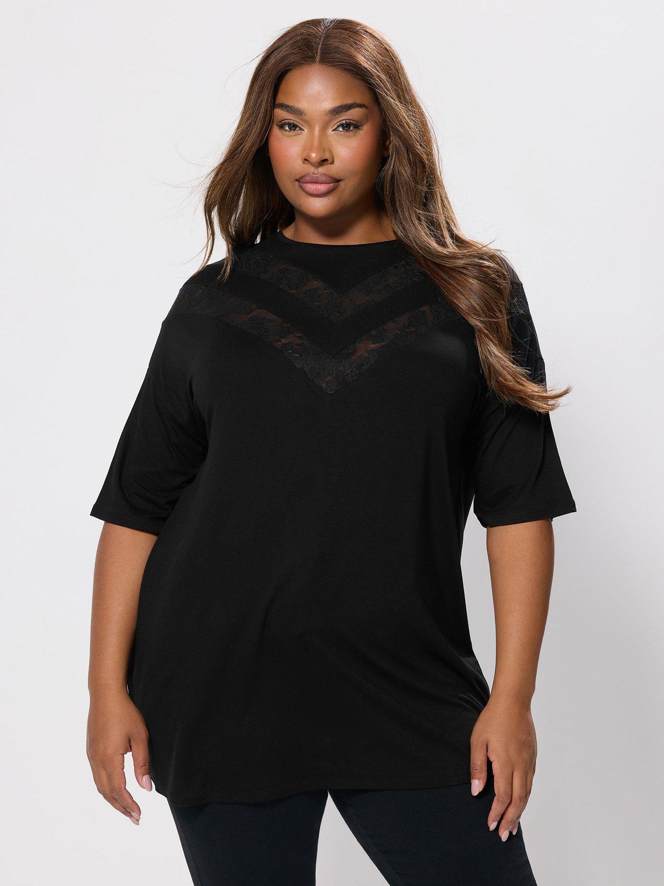 yours-curve-lace-chevron-t-shirt-black