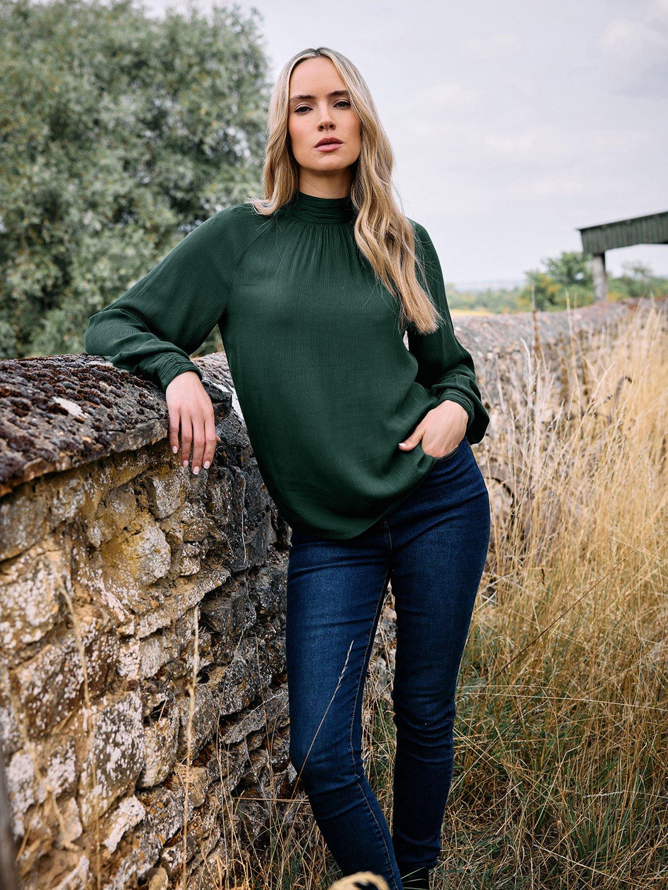 long-tall-sally-high-neck-crinkle-blouse-greenfront