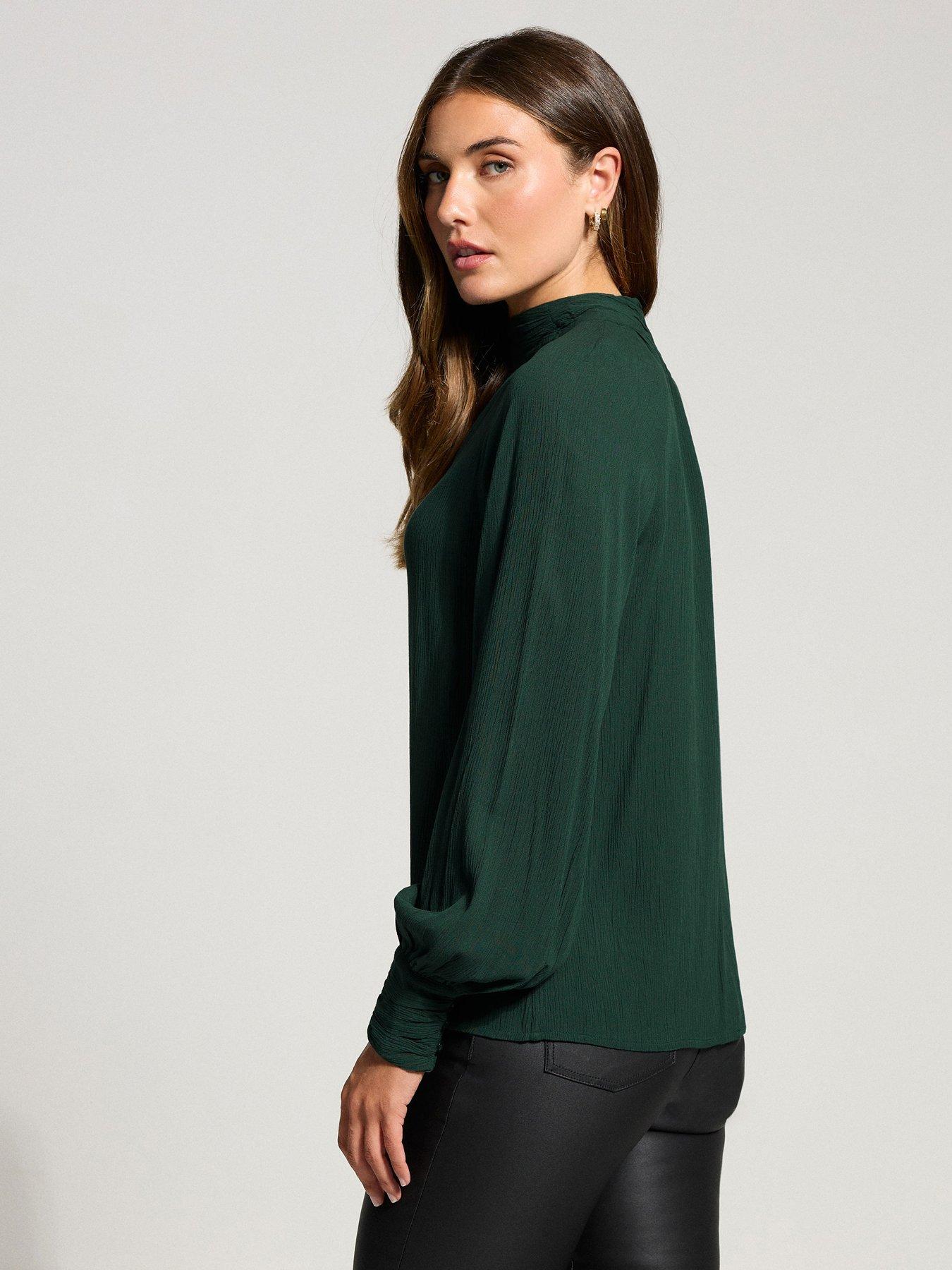 long-tall-sally-high-neck-crinkle-blouse-greenstillFront