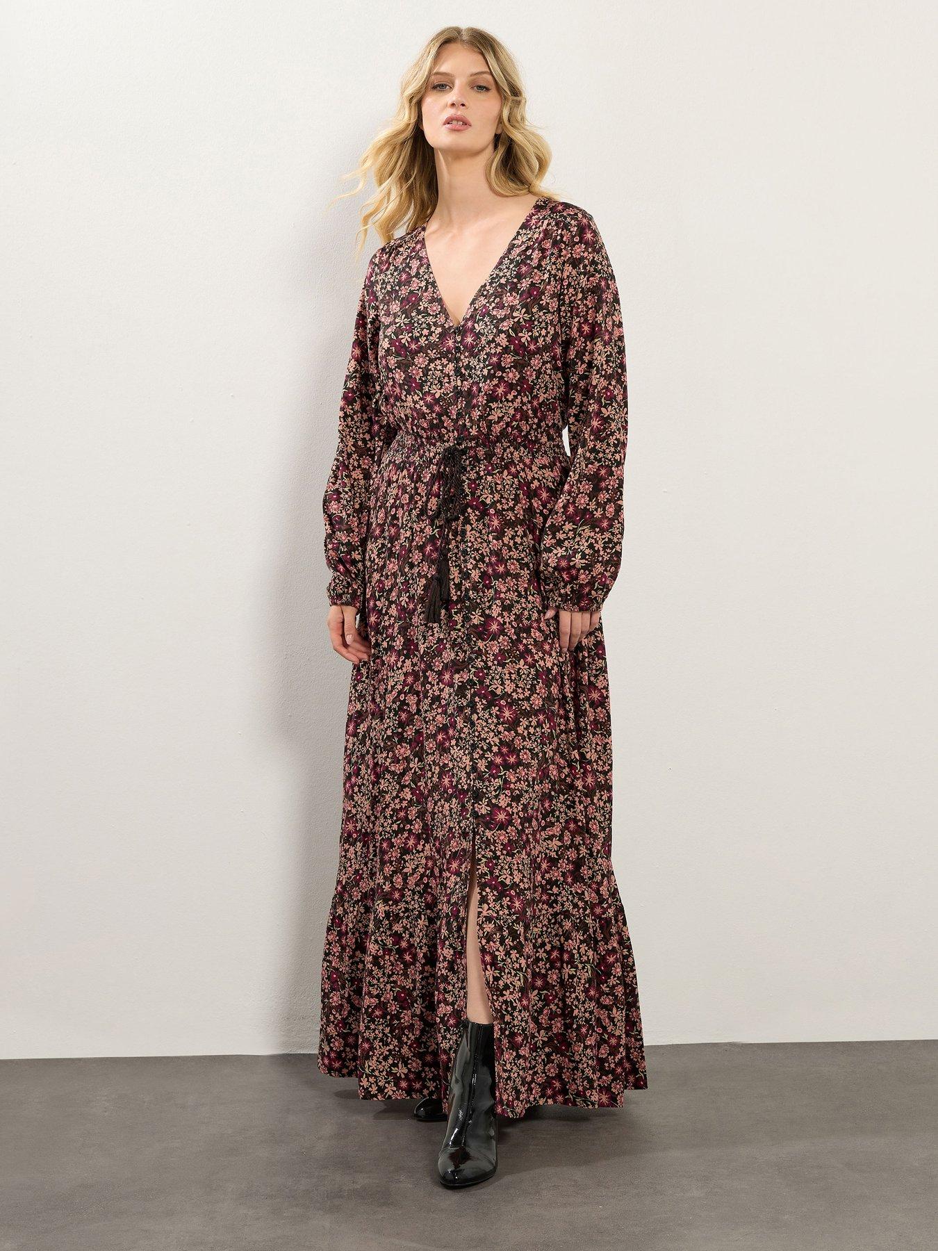 Long Tall Sally Floral Button Maxi Dress - Black