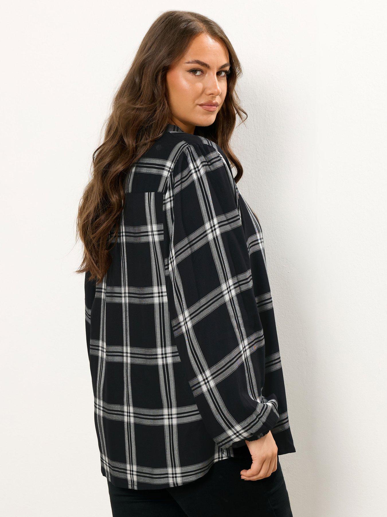 yours-curve-balloon-sleeve-check-blouse-blackstillFront
