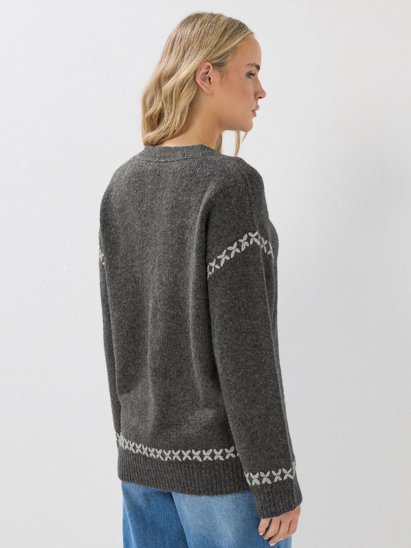 Image 2 of 4 of Long Tall Sally Cross Stitch Jumper - Grey