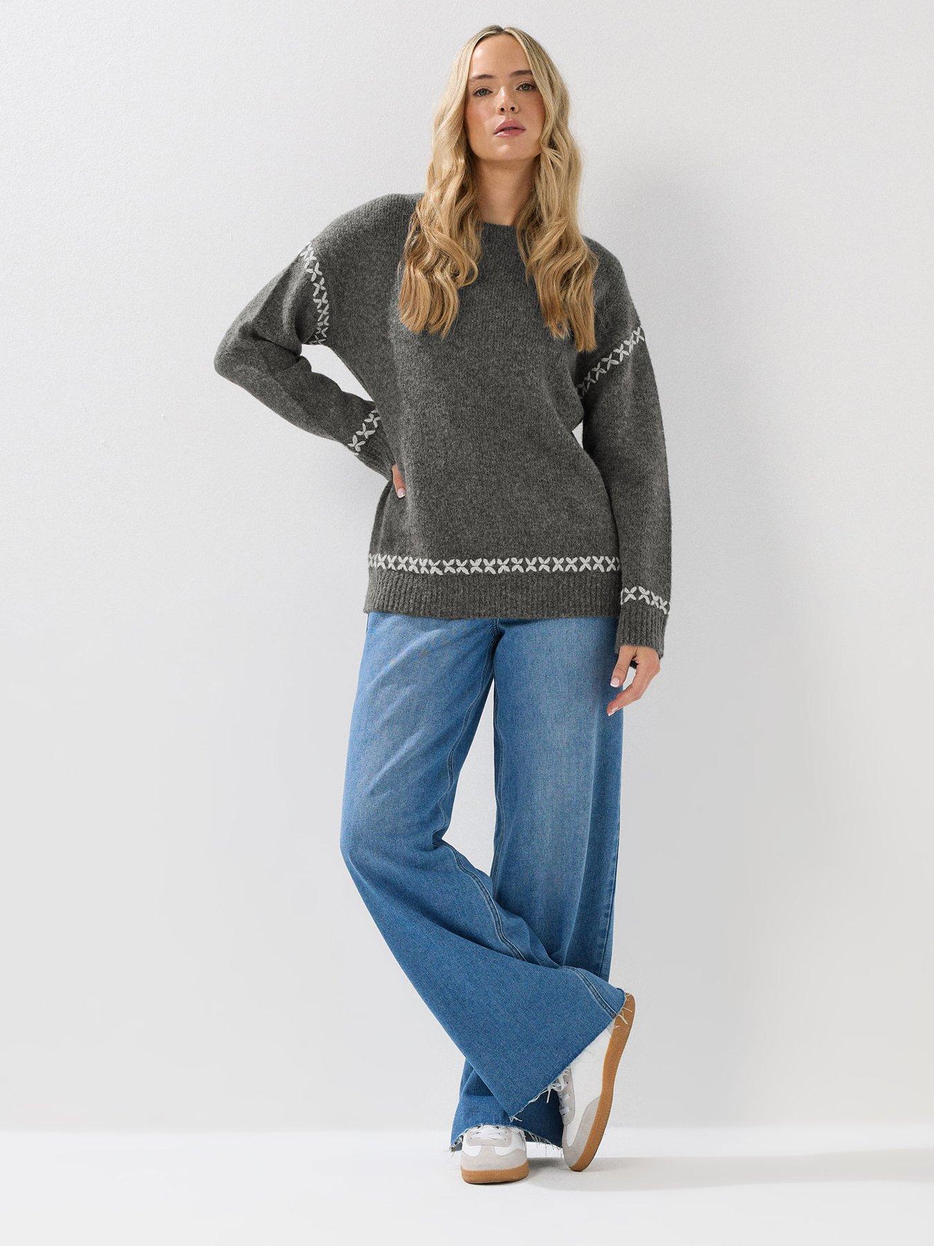 Image 3 of 4 of Long Tall Sally Cross Stitch Jumper - Grey