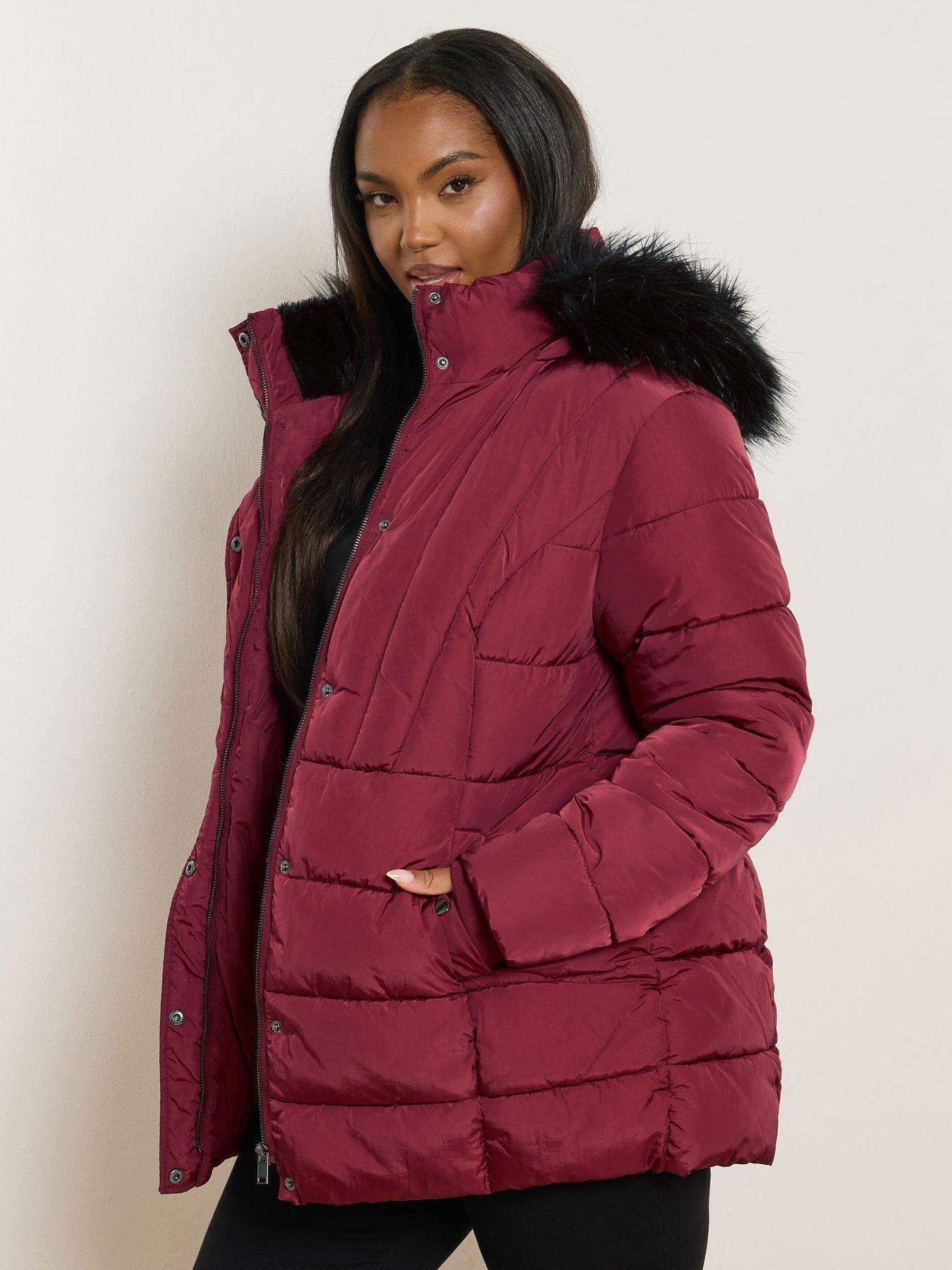 Yours Curve Short Padded Coat - Red