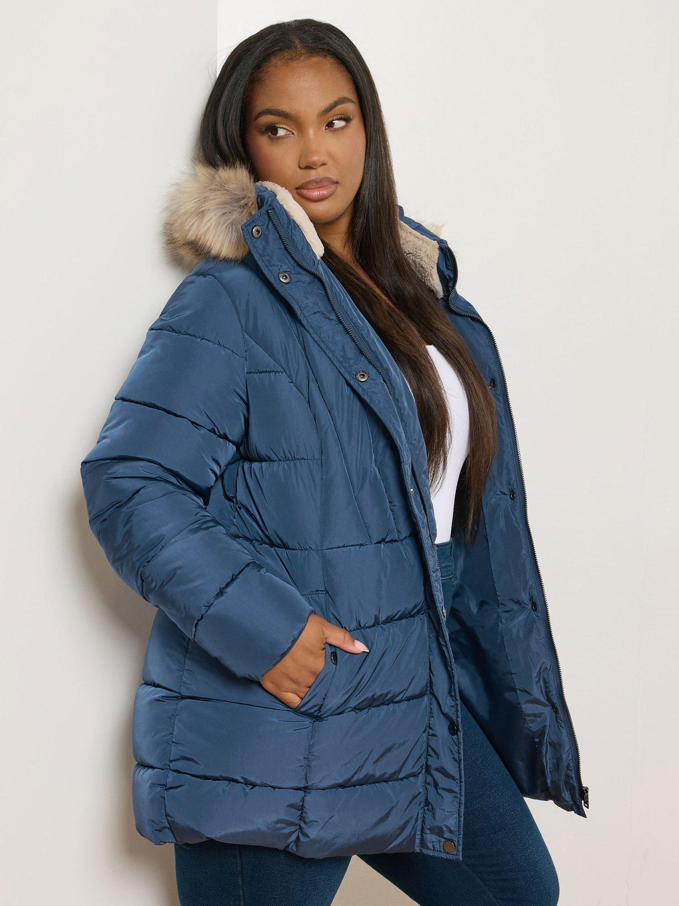 Yours Curve Short Padded Coat - Blue