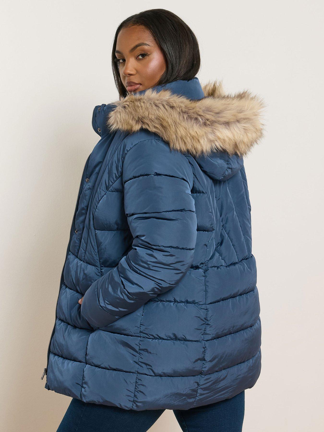 Image 2 of 4 of Yours Curve Short Padded Coat - Blue