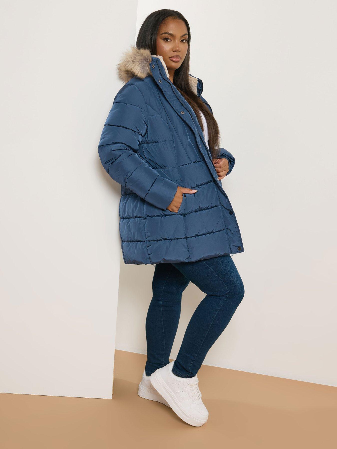 Image 3 of 4 of Yours Curve Short Padded Coat - Blue