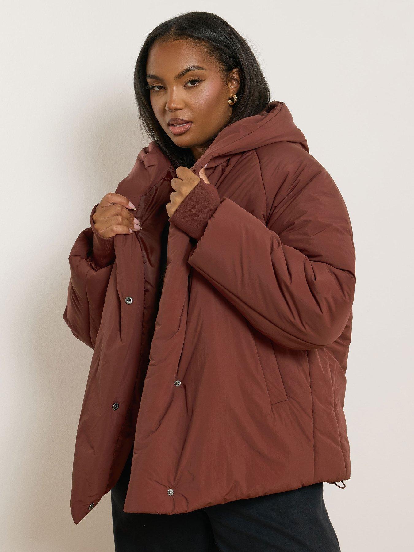 Yours Curve Unquilted Padded Coat - Red