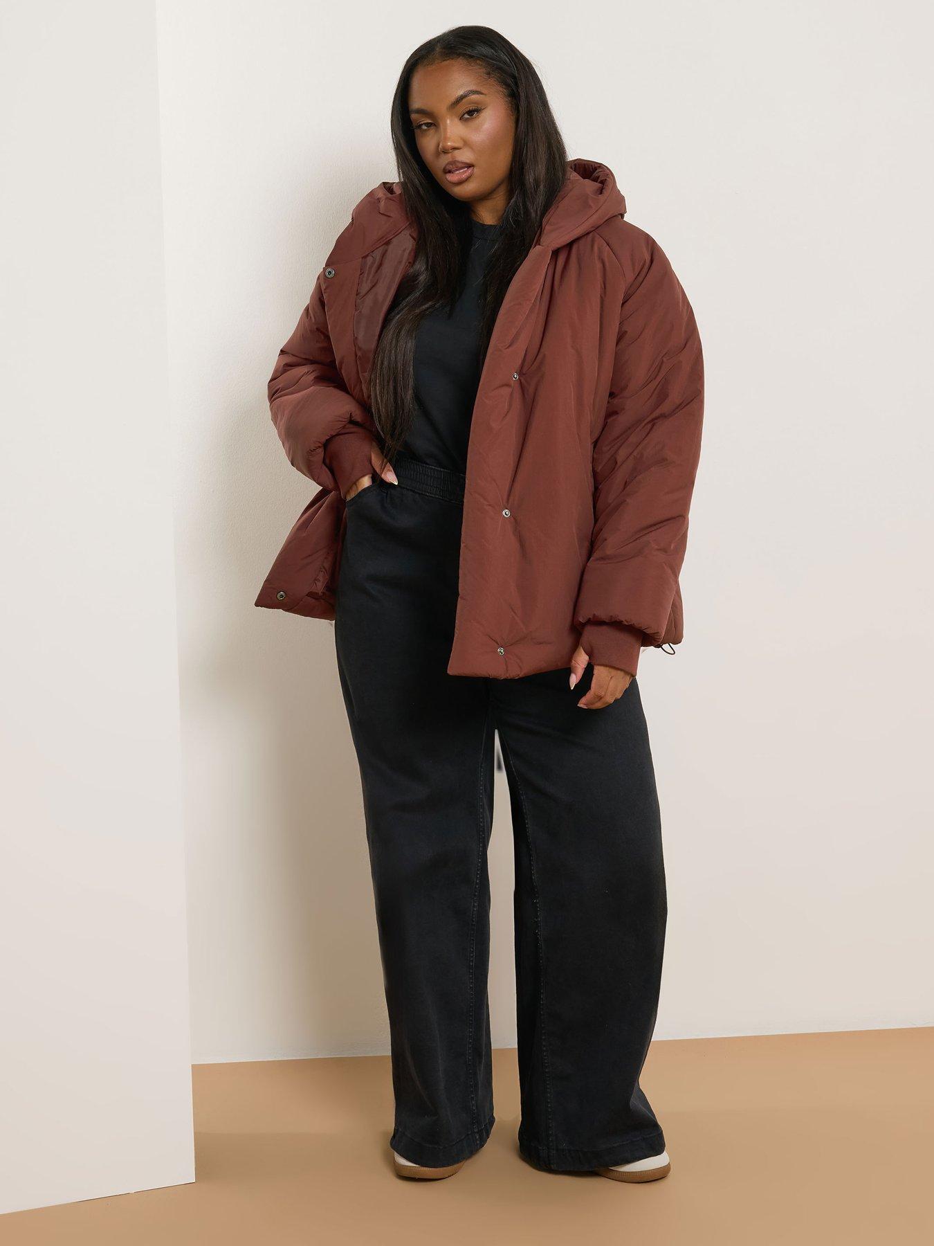 Image 3 of 4 of Yours Curve Unquilted Padded Coat - Red