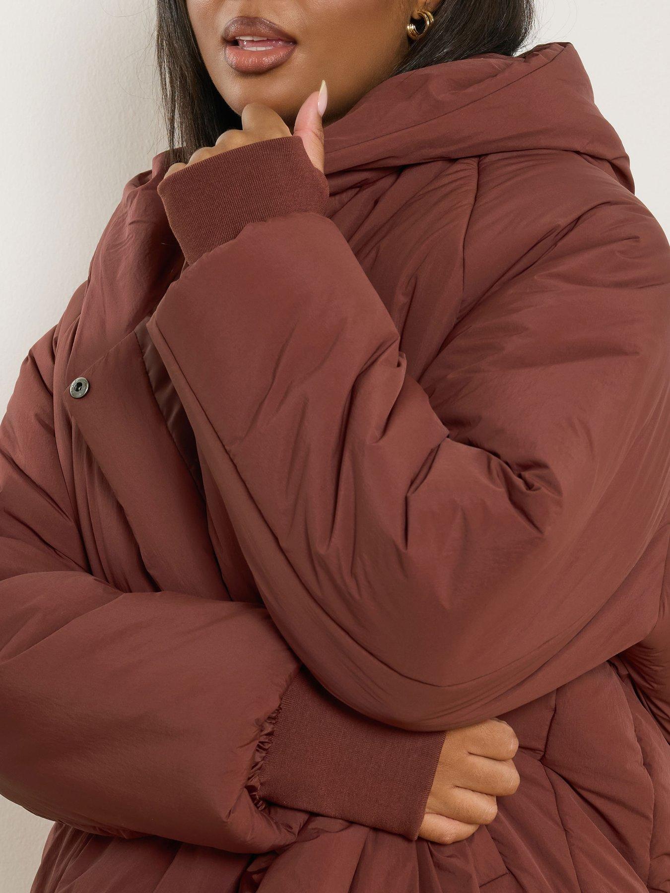 Image 4 of 4 of Yours Curve Unquilted Padded Coat - Red