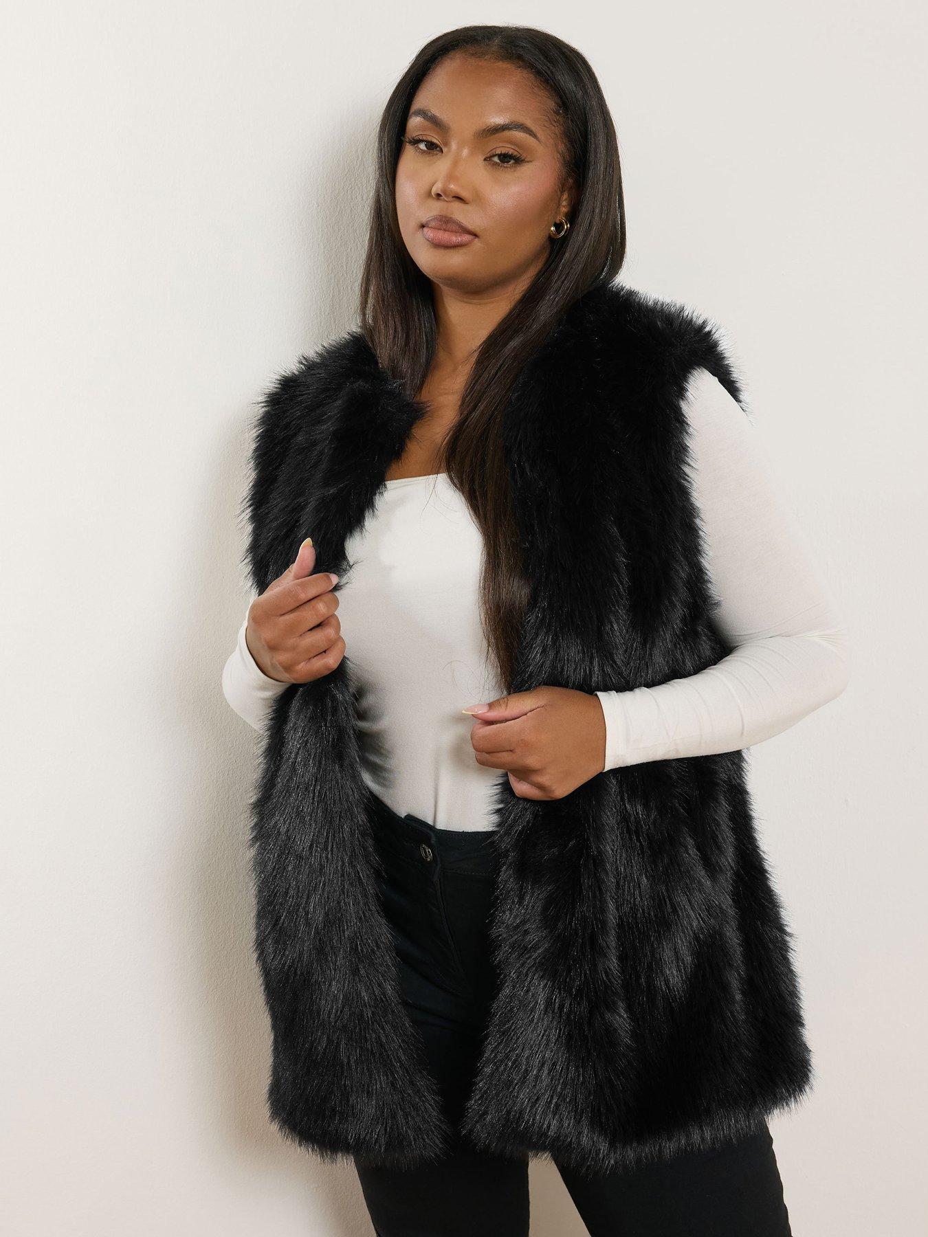 Yours Curve Faux Fur Gilet - Black