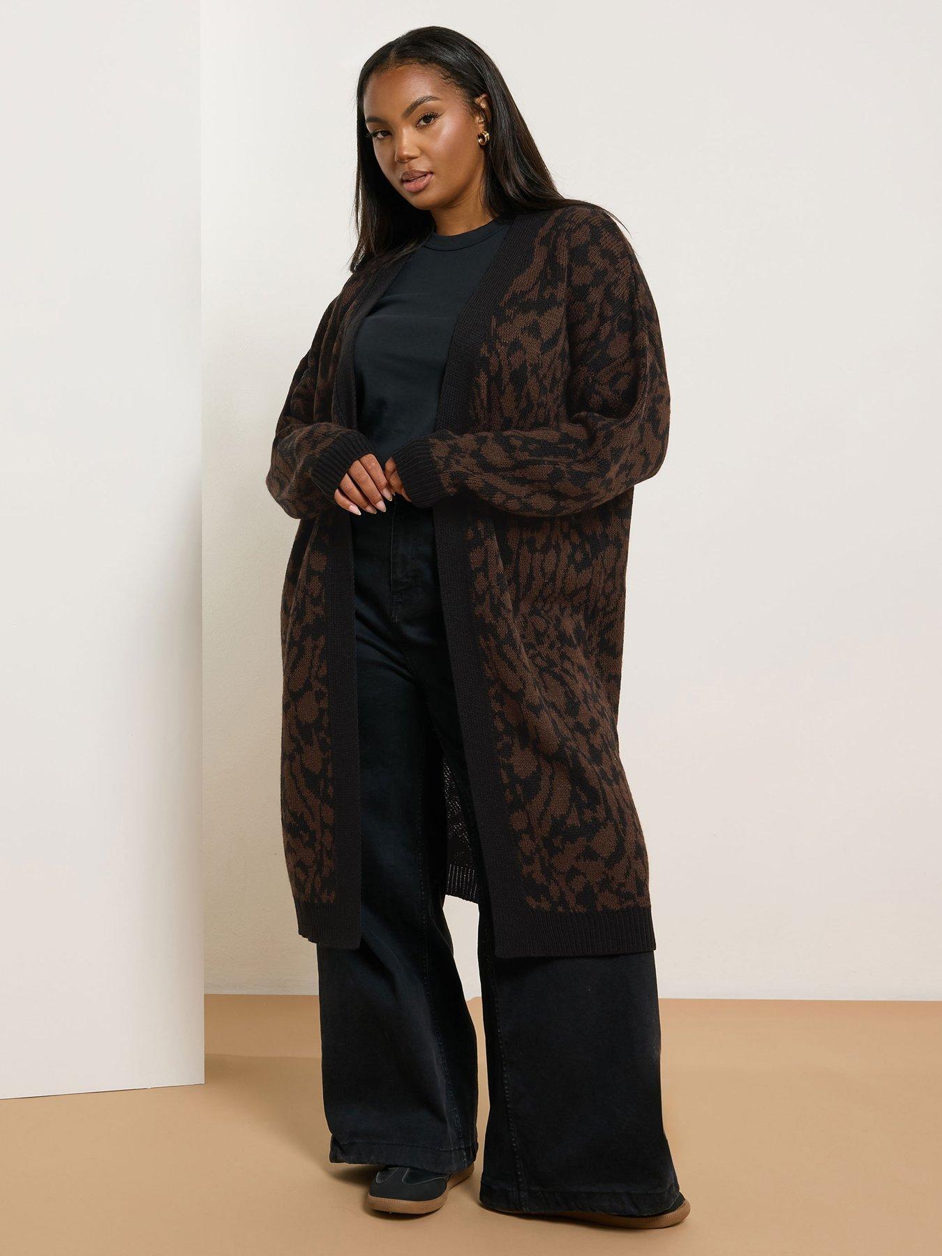 Yours Curve Midi Leopard Cardigan - Brown