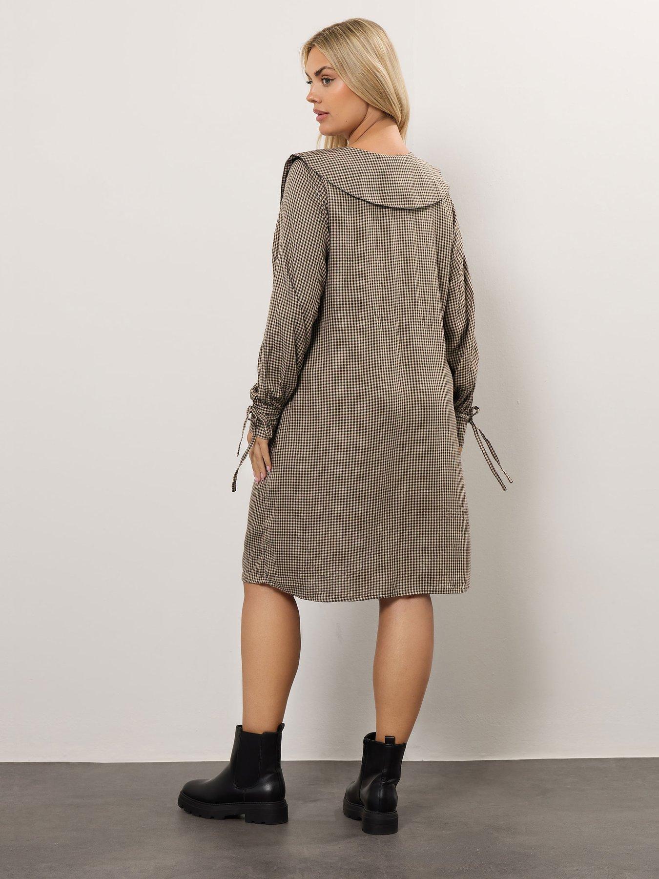 yours-curve-check-collar-smock-mini-dress-naturalstillFront