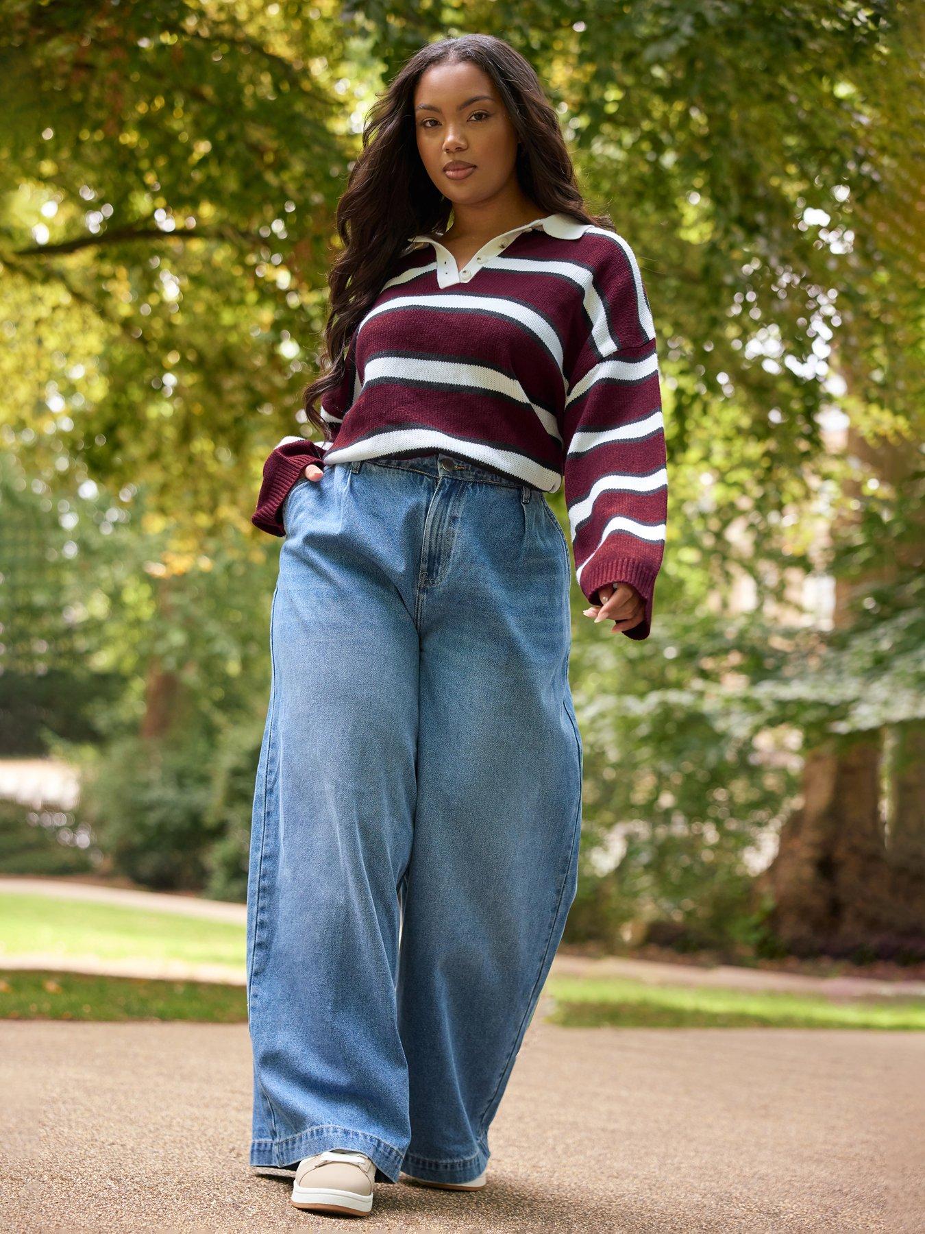 Yours Curve Rugby Collar Stripe - Red