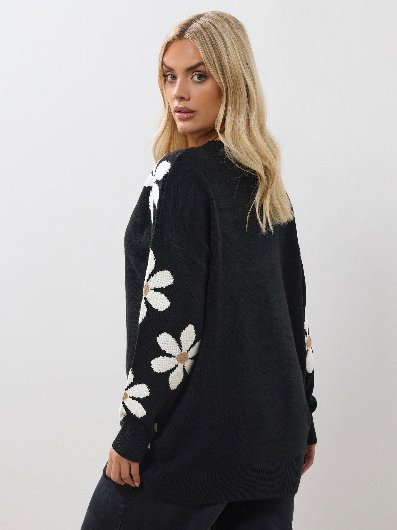 Image 2 of 4 of Yours Curve Conversational Flower Jumper - Black