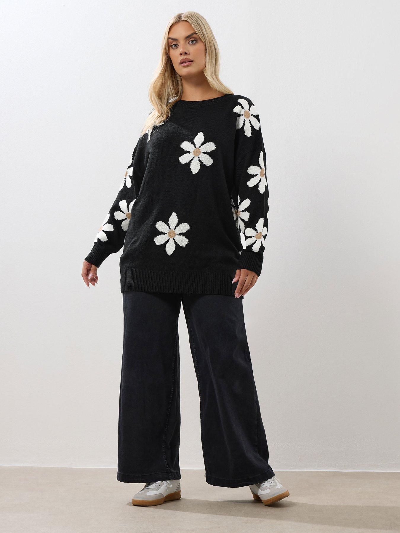 Image 3 of 4 of Yours Curve Conversational Flower Jumper - Black
