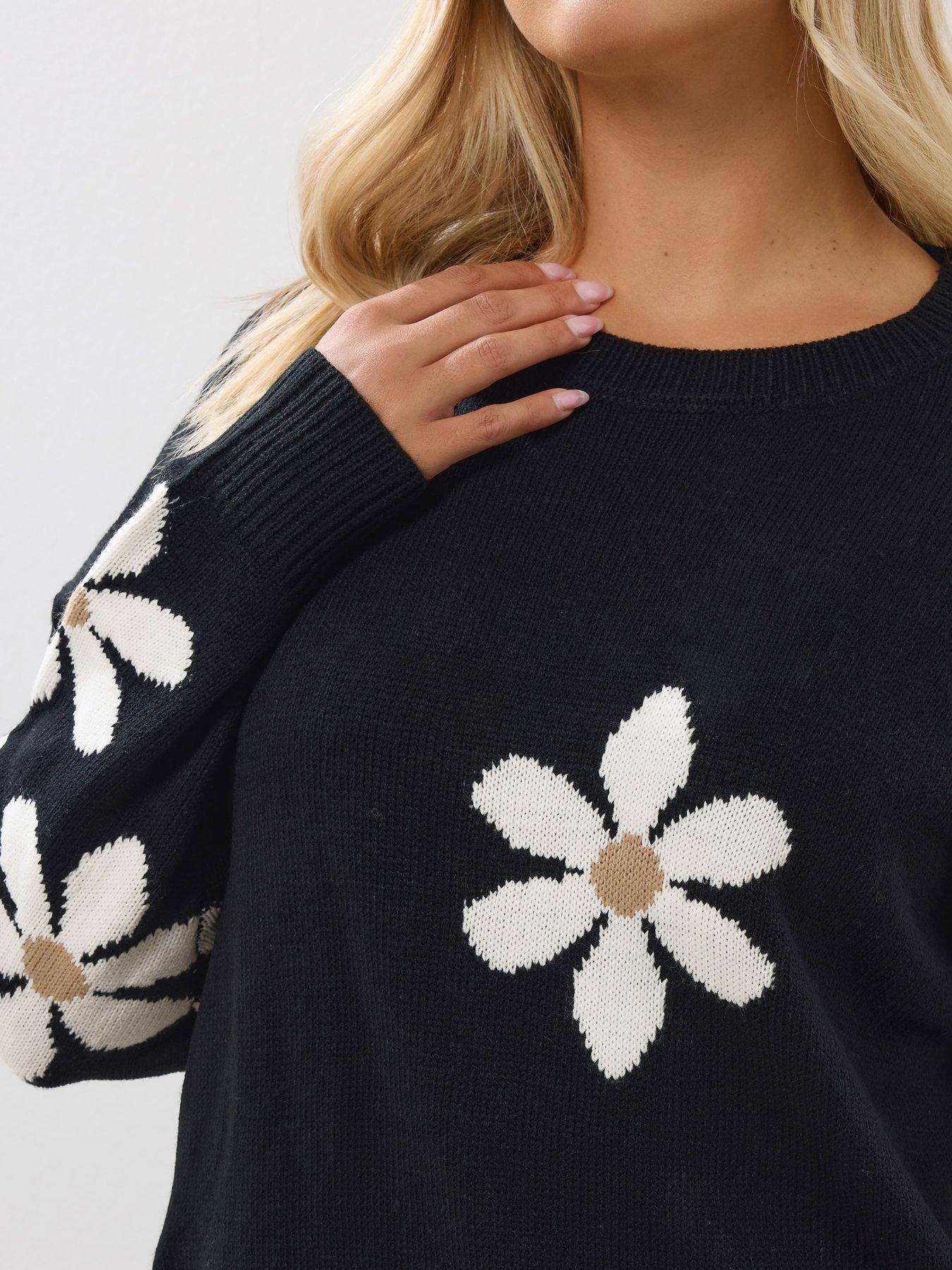 Image 4 of 4 of Yours Curve Conversational Flower Jumper - Black