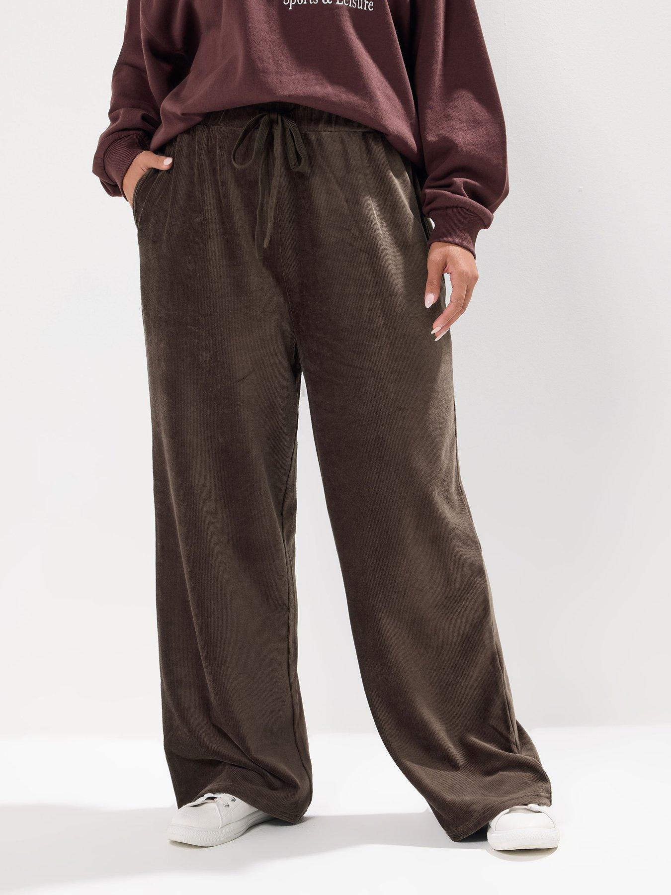 Yours Curve Cord Drawstring Pull On Trouser - Brown