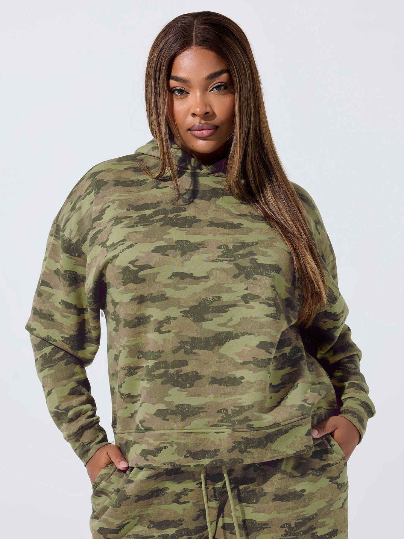 Image 1 of 4 of Yours Curve Camo Print Hoodie - Green