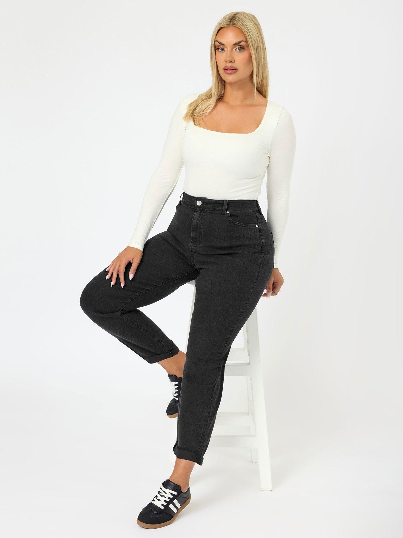 Yours Curve Washed Boyfriend Jean - Black