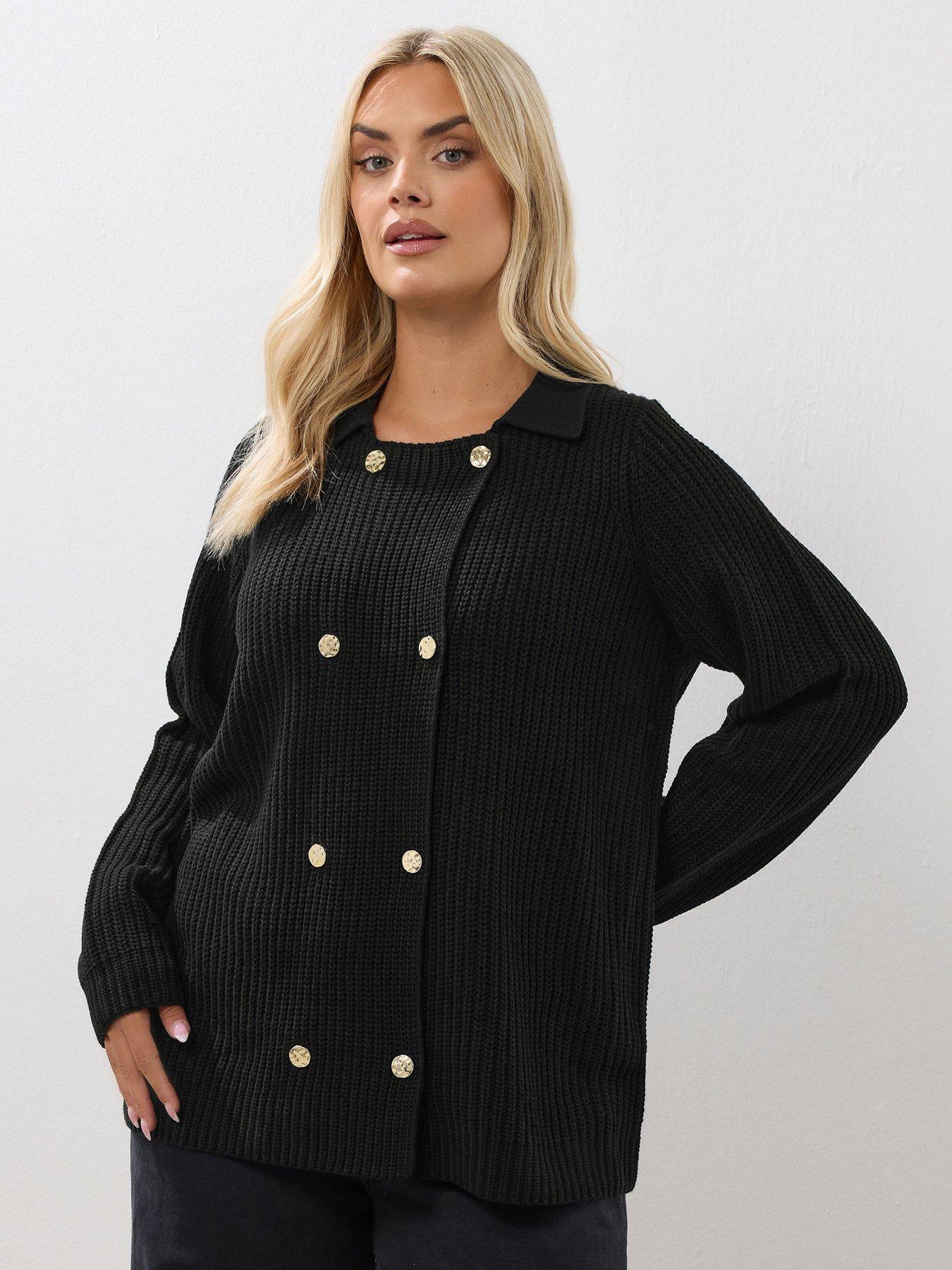 yours-curve-double-breasted-cardigan-black