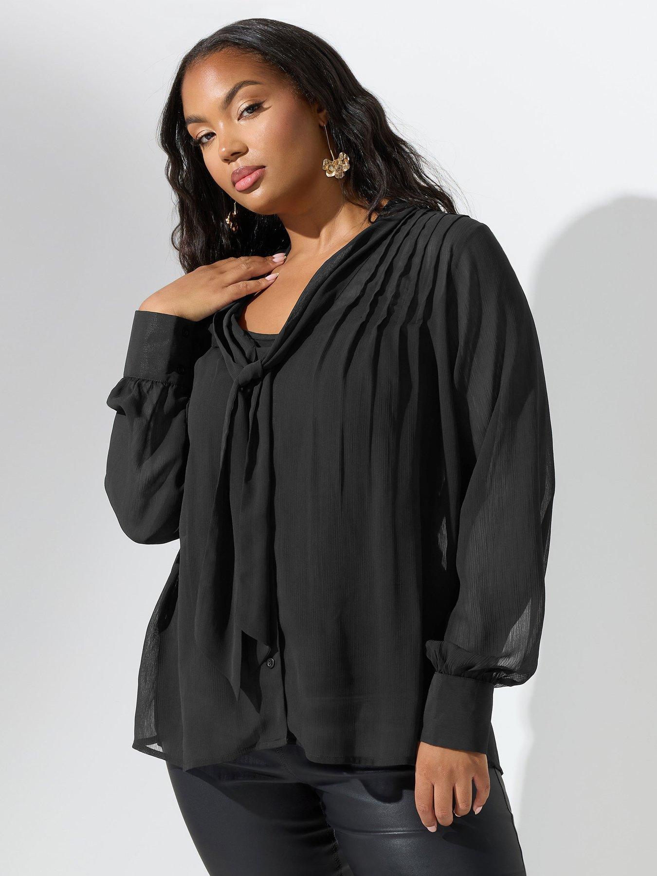 yours-curve-pleated-bow-blouse-black