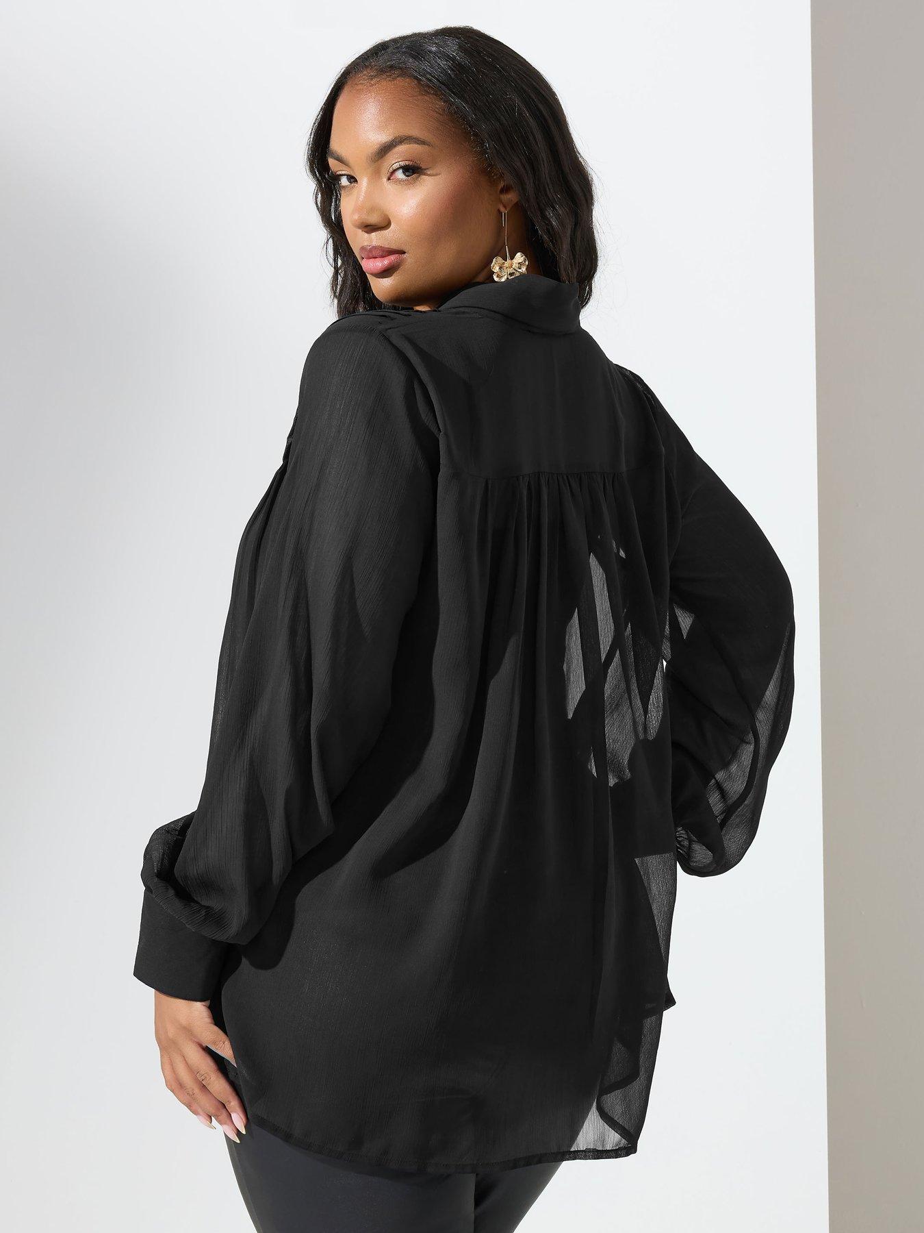 yours-curve-pleated-bow-blouse-blackstillFront