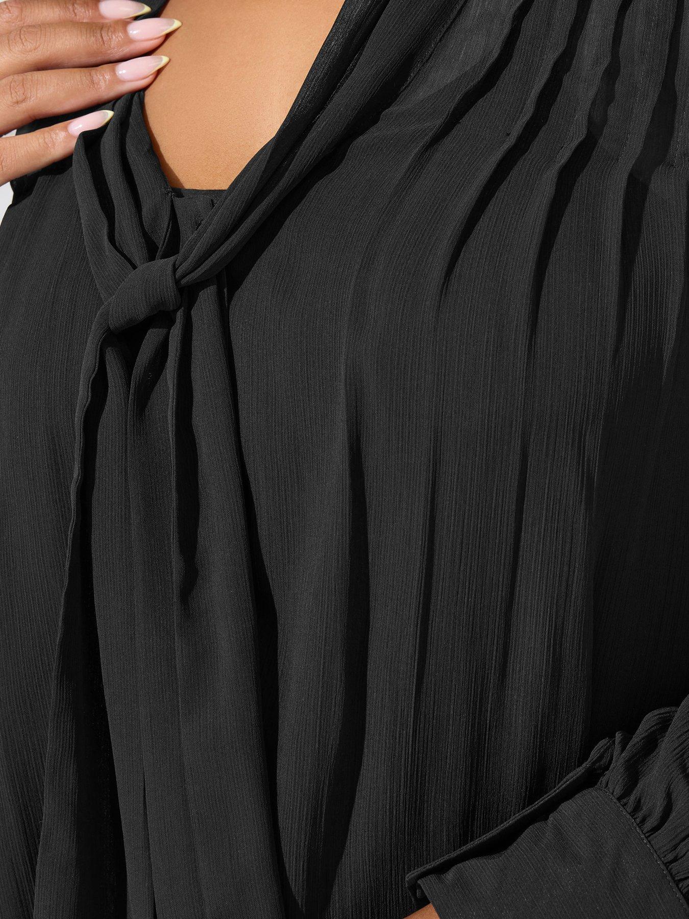 yours-curve-pleated-bow-blouse-blackoutfit