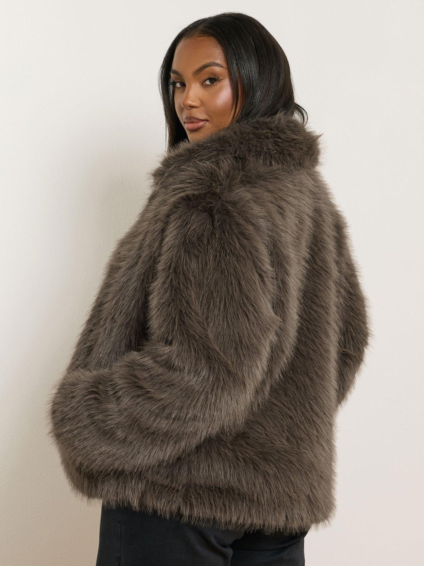 yours-curve-faux-fur-collared-jacket-brownstillFront