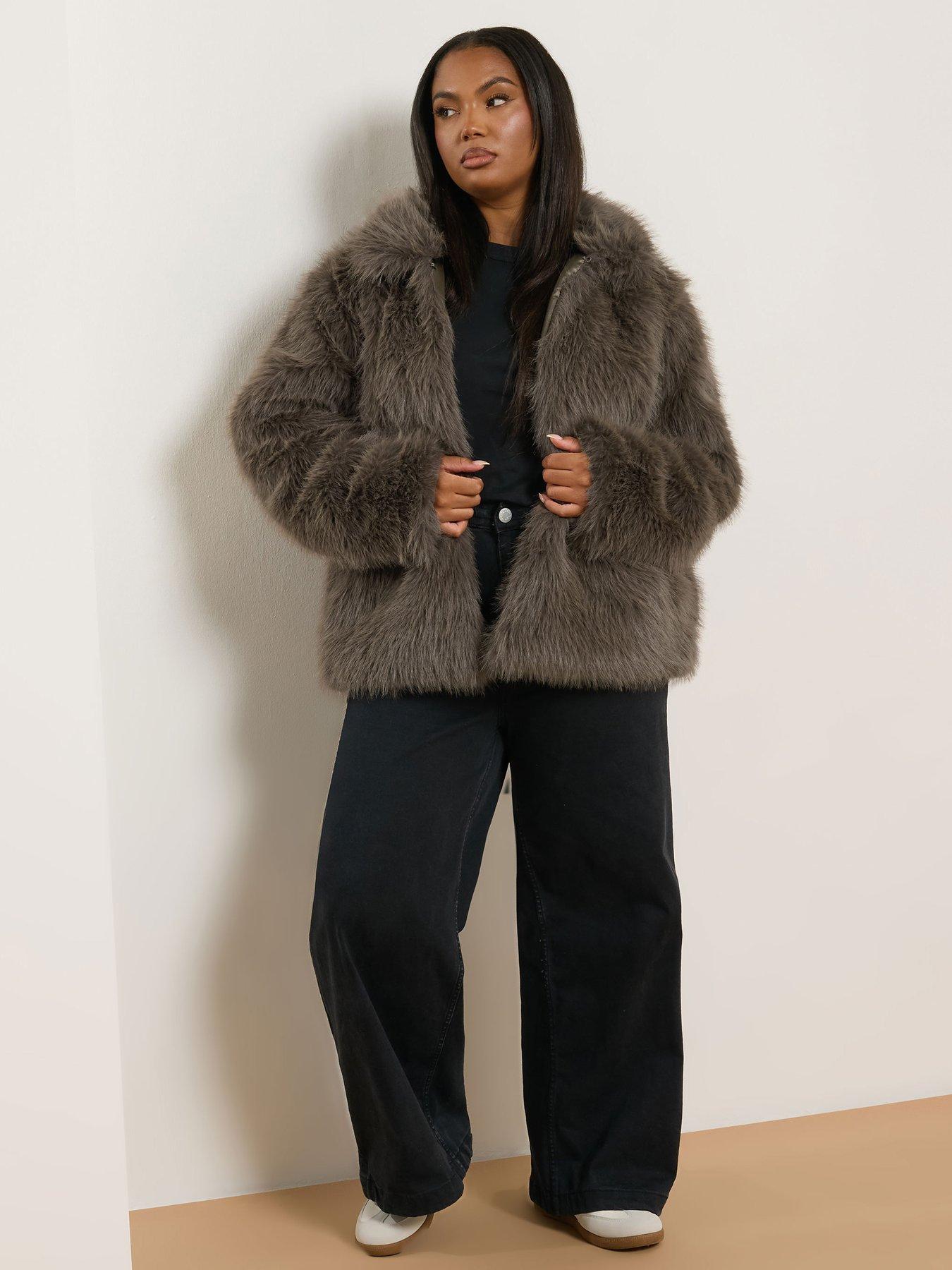 yours-curve-faux-fur-collared-jacket-brownback