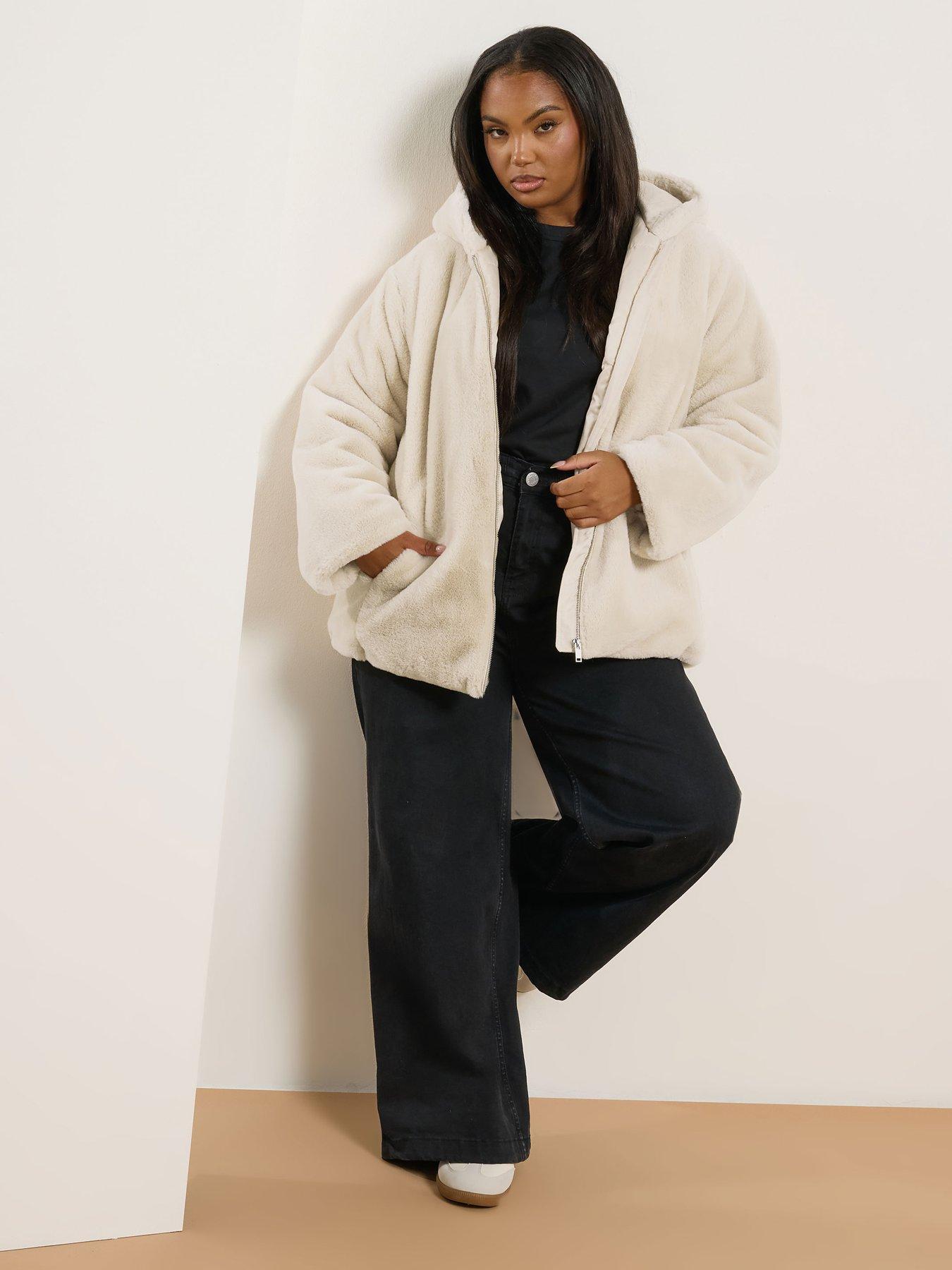 Image 3 of 4 of Yours Curve Faux Fur Hooded Jacket - Ivory