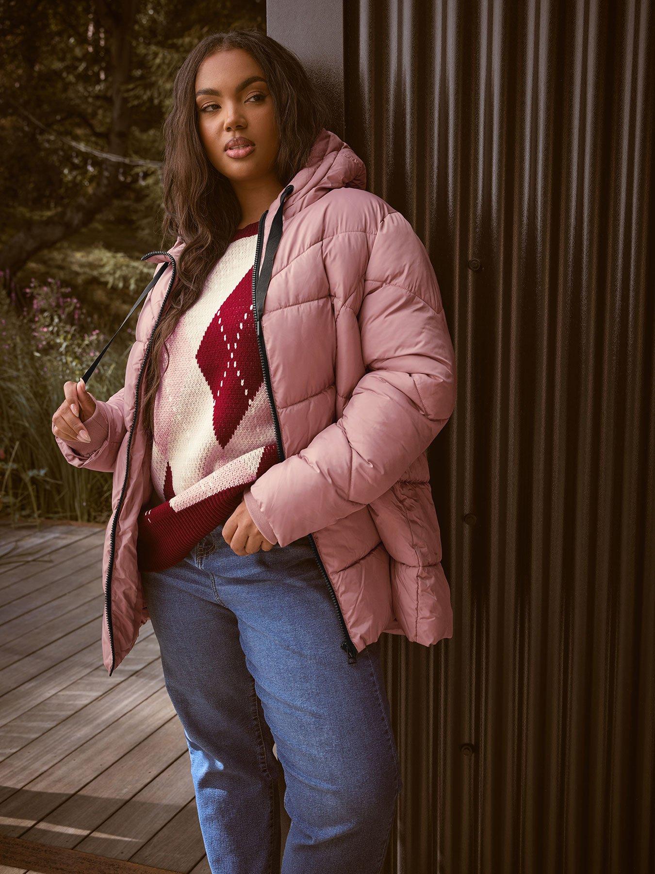 Yours Curve Short Sporty Padded Coat - Pink