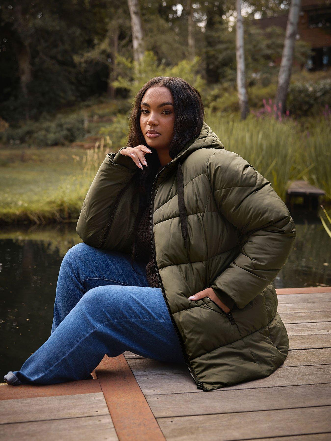 Yours Curve Short Sporty Padded Coat - Green