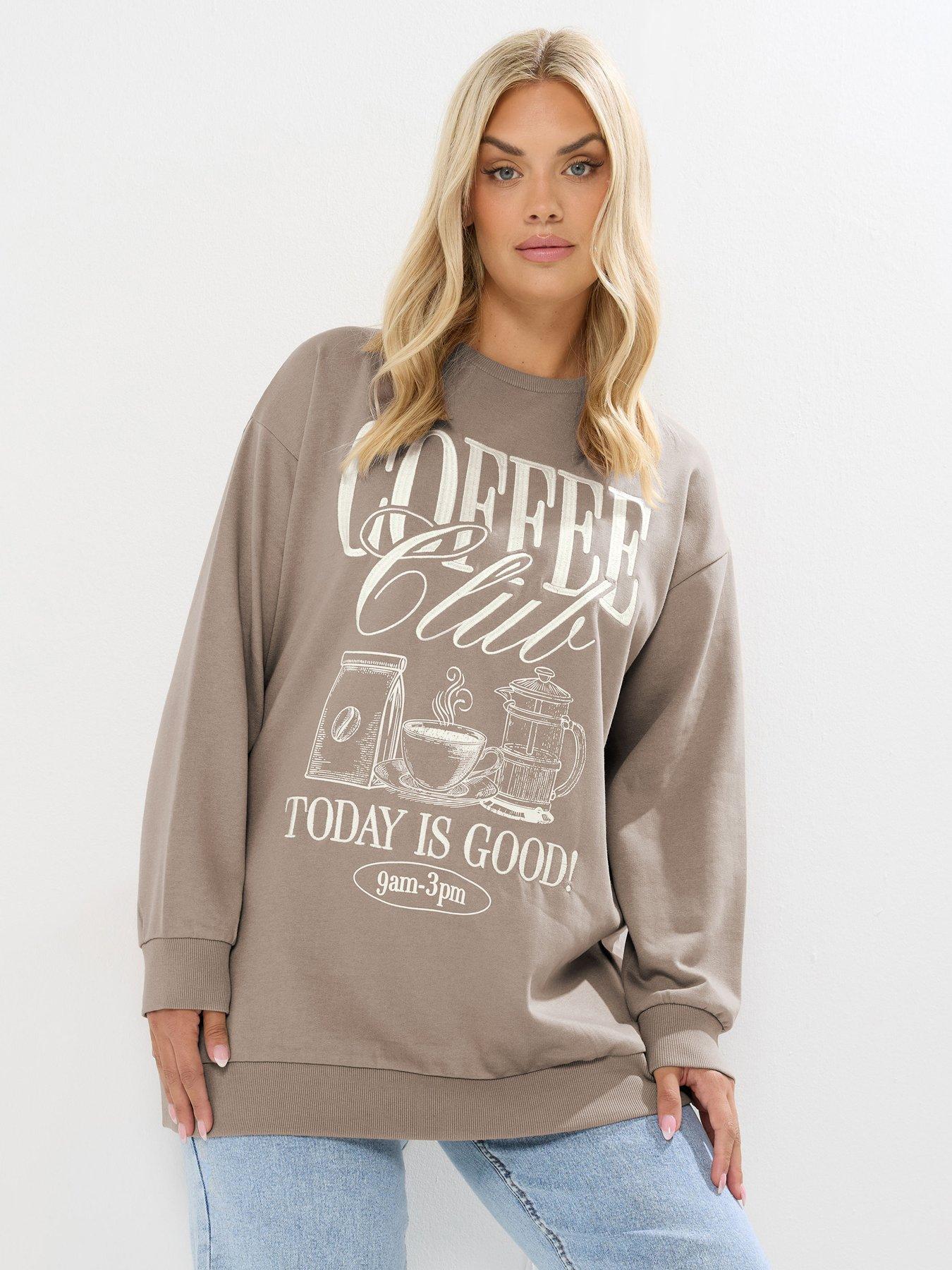 Image 1 of 4 of Yours Curve Coffee Crew Neck Sweatshirt - Brown