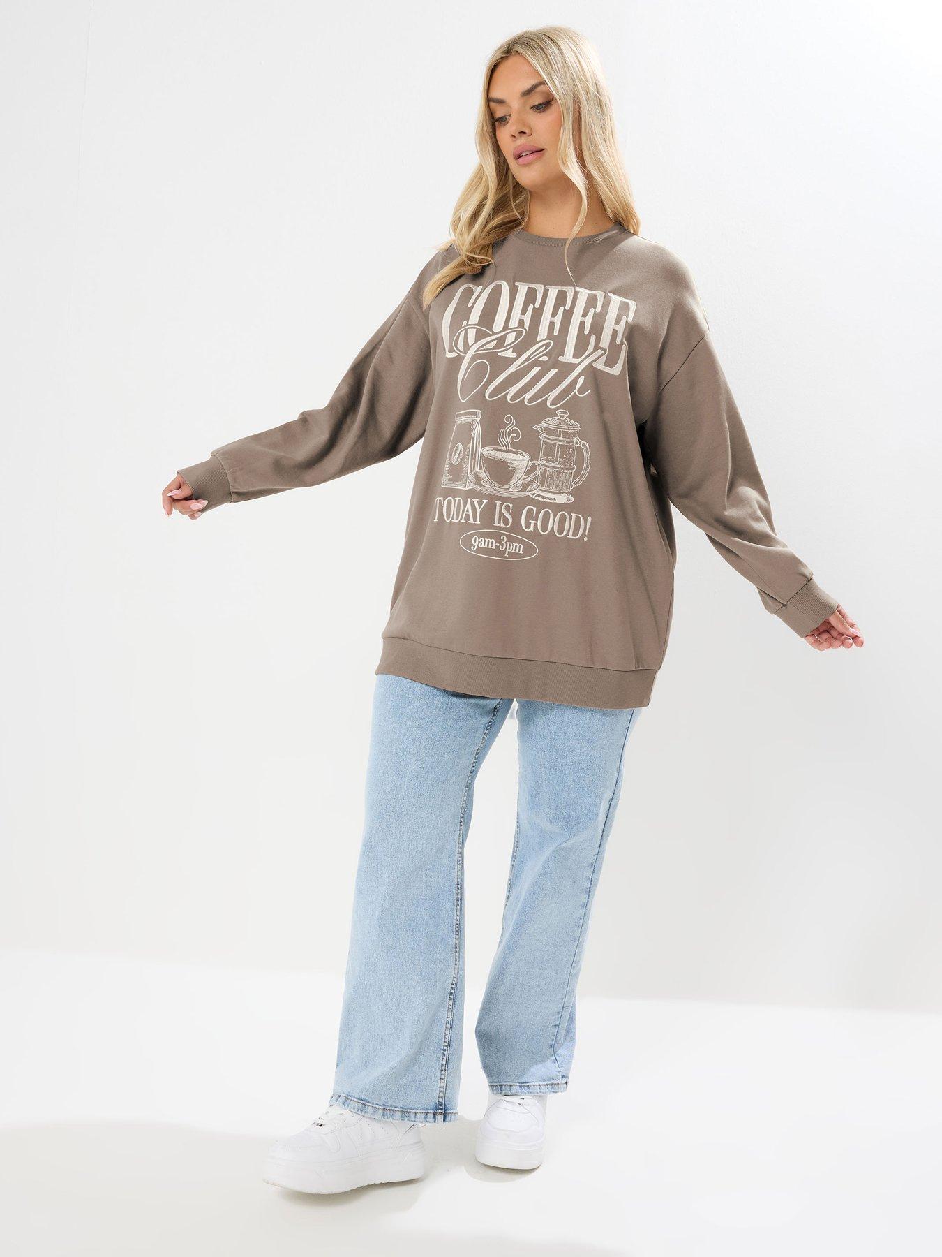 Image 3 of 4 of Yours Curve Coffee Crew Neck Sweatshirt - Brown