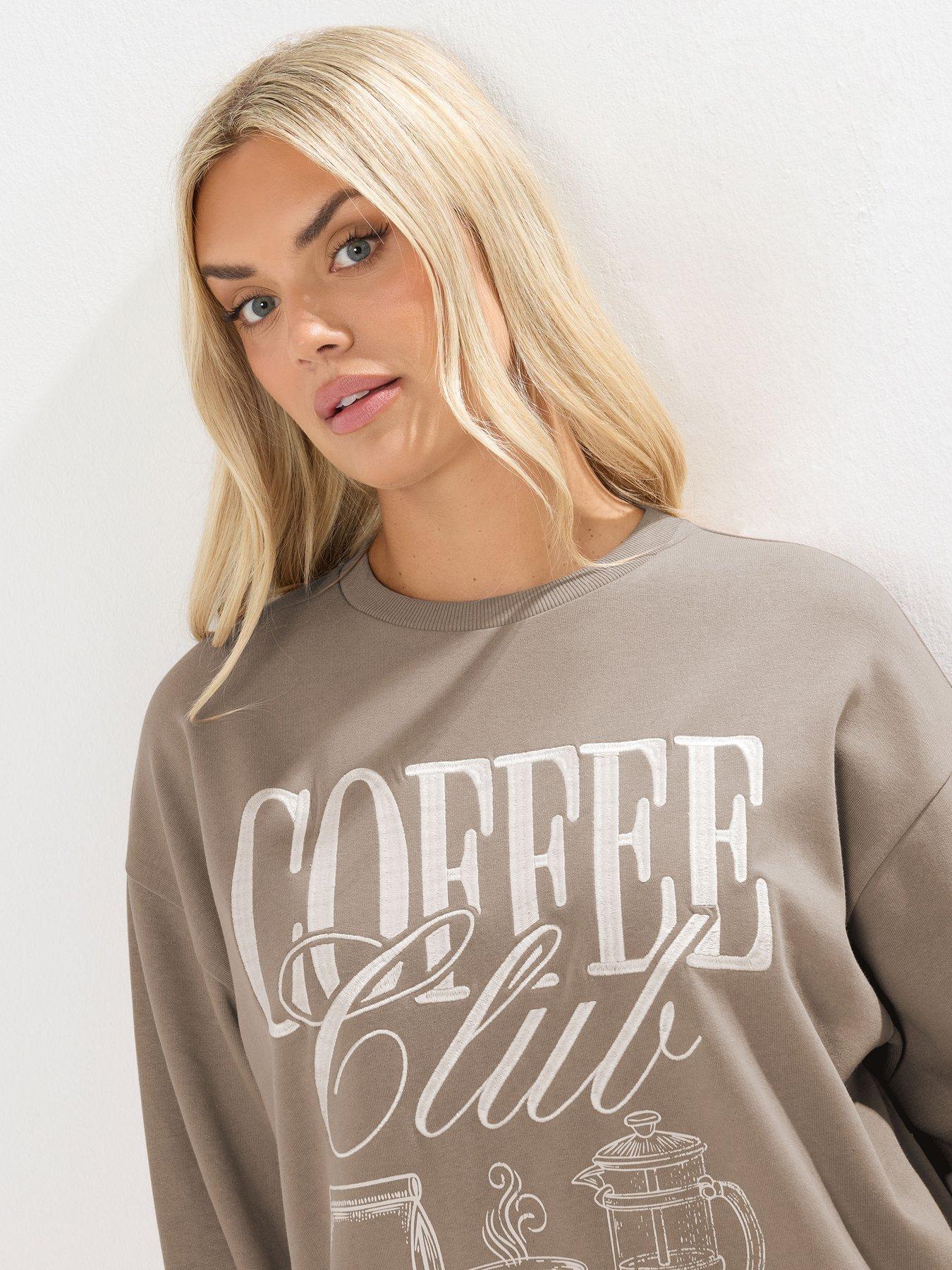 Image 4 of 4 of Yours Curve Coffee Crew Neck Sweatshirt - Brown