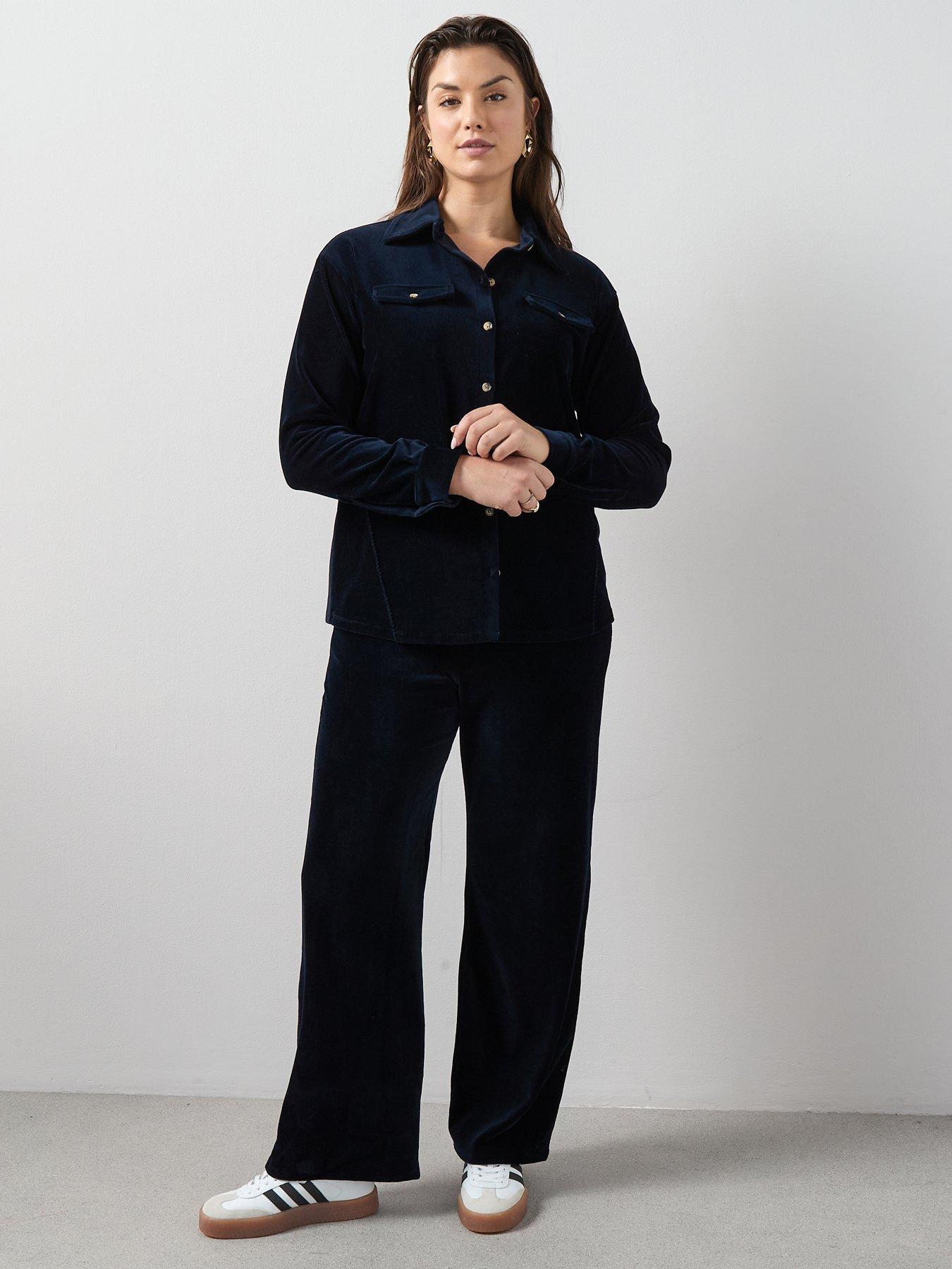 the-very-collection-curve-stretch-cord-shirt-co-ord-blue