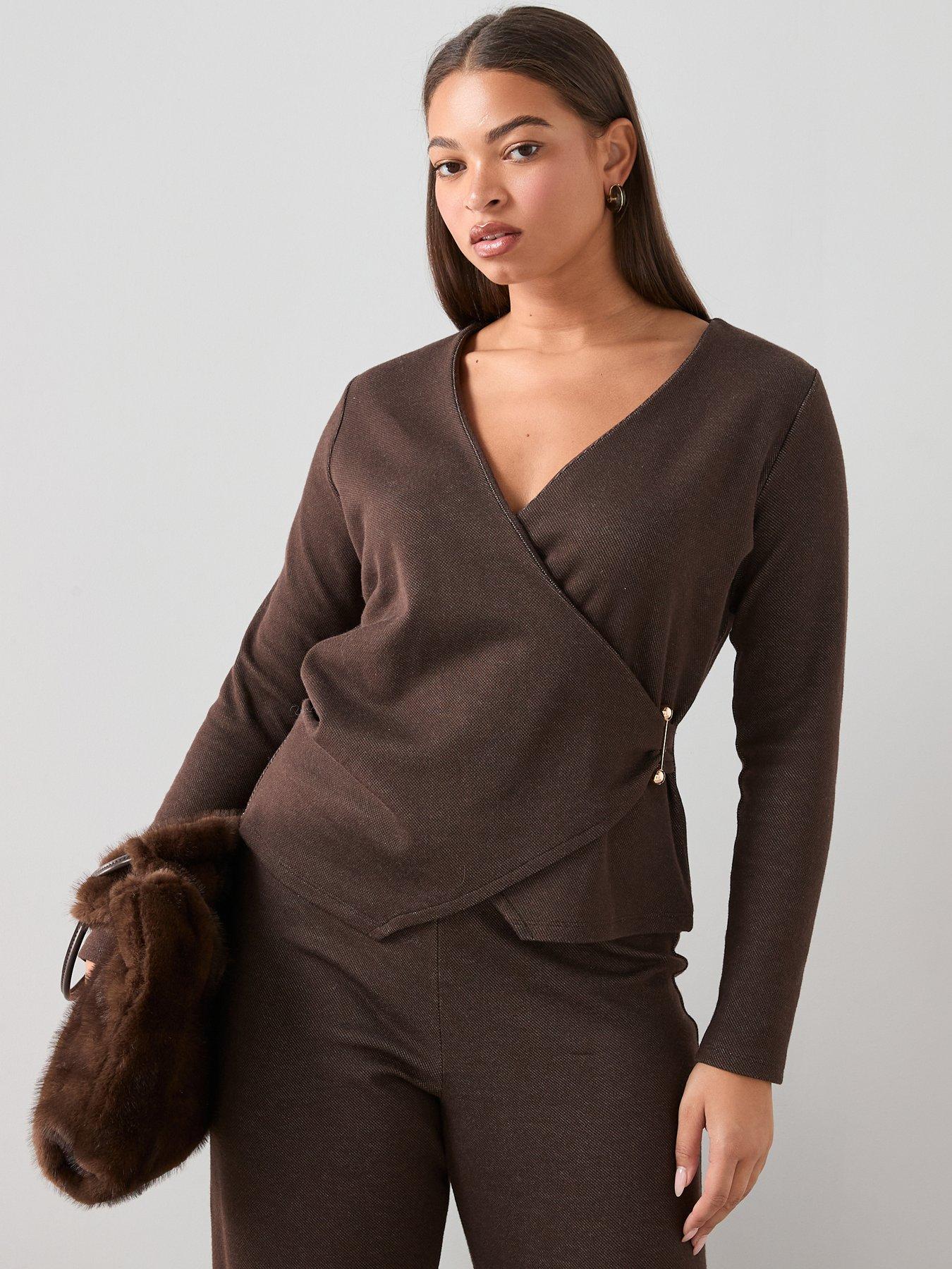 the-very-collection-curve-metal-trim-wrap-top-co-ord-brownfront