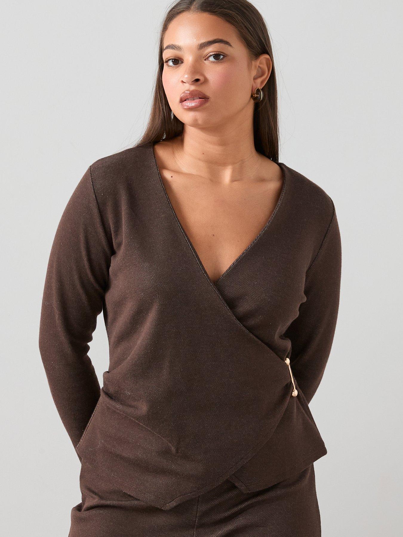 the-very-collection-curve-metal-trim-wrap-top-co-ord-browndetail