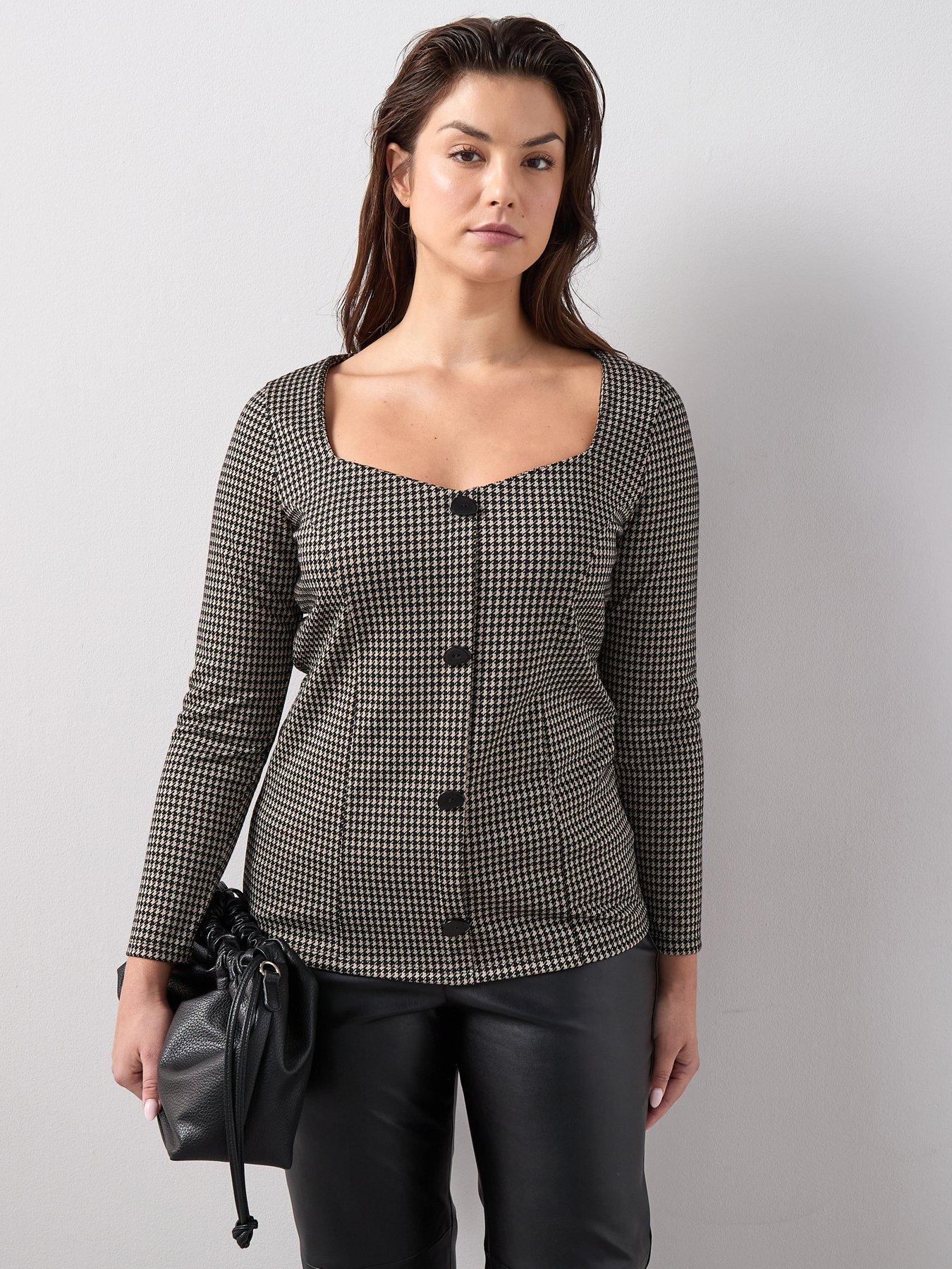 The Very Collection Curve Stretch Check Long Sleeve Top - Multi