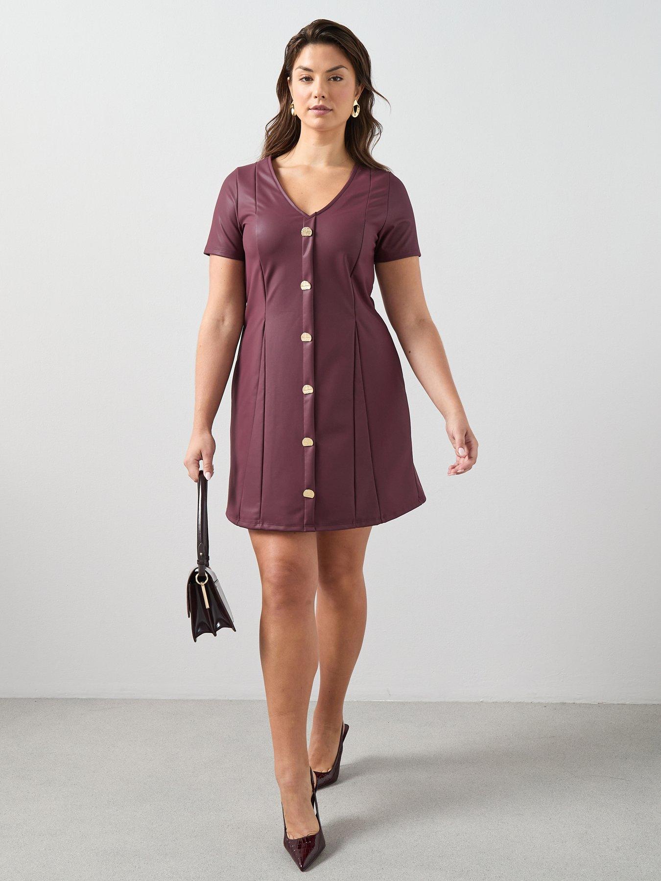The Very Collection Curve Stretch PU Button Detail Mini Dress - Red