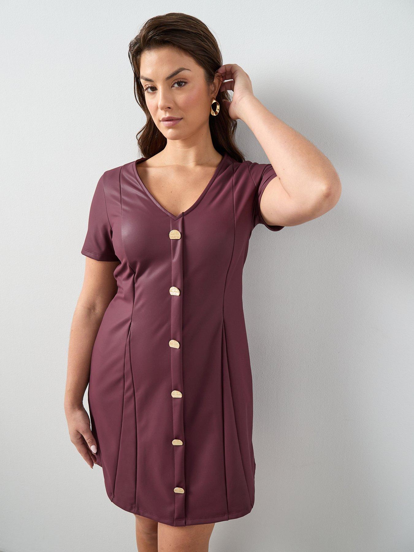 the-very-collection-curve-stretch-pu-button-detail-mini-dress-reddetail